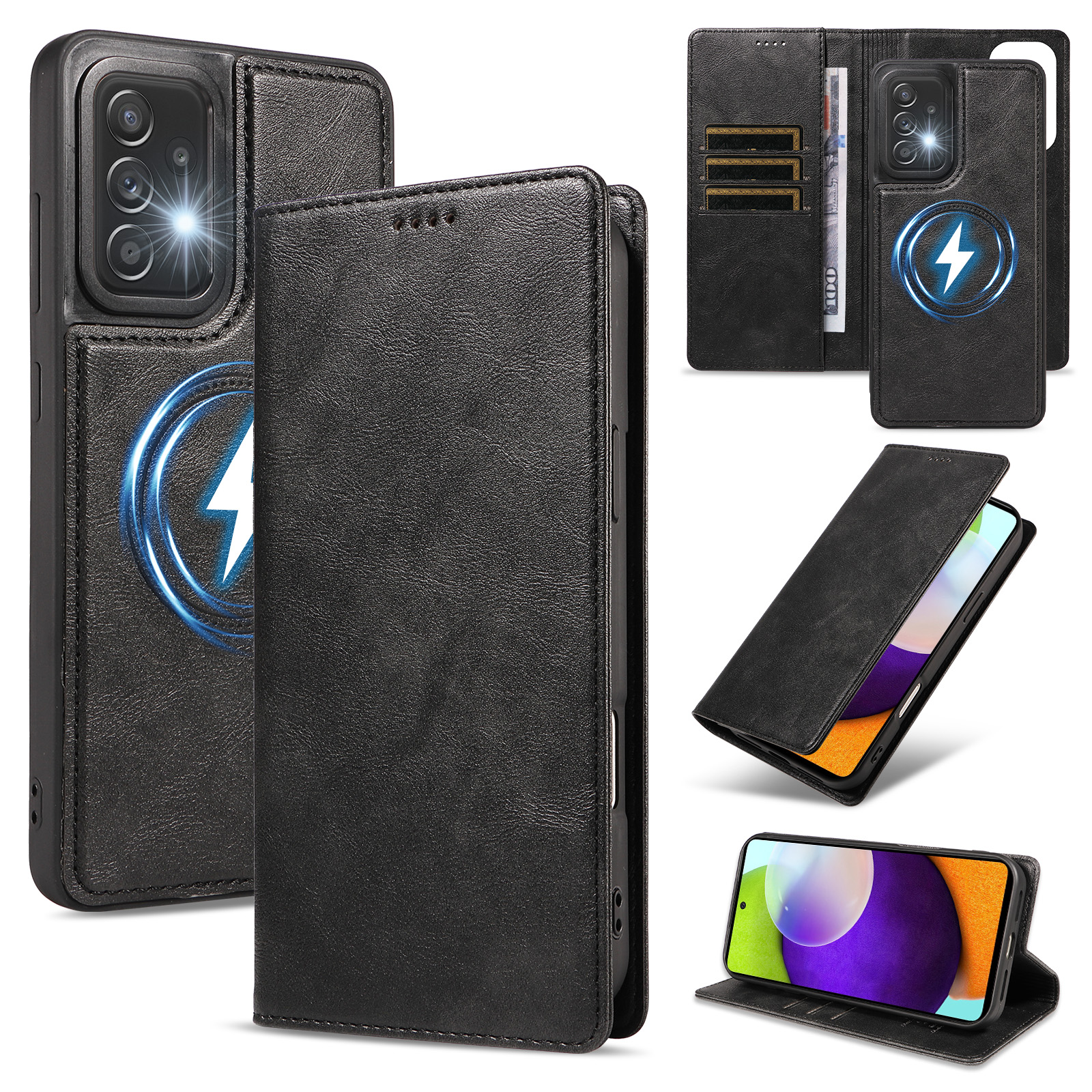 For Samsung Galaxy A52 4G / Galaxy A52 5G / Galaxy A52s 5G Magnetic Case Detachable 2 in 1 Leather Wallet Phone Cover - Black