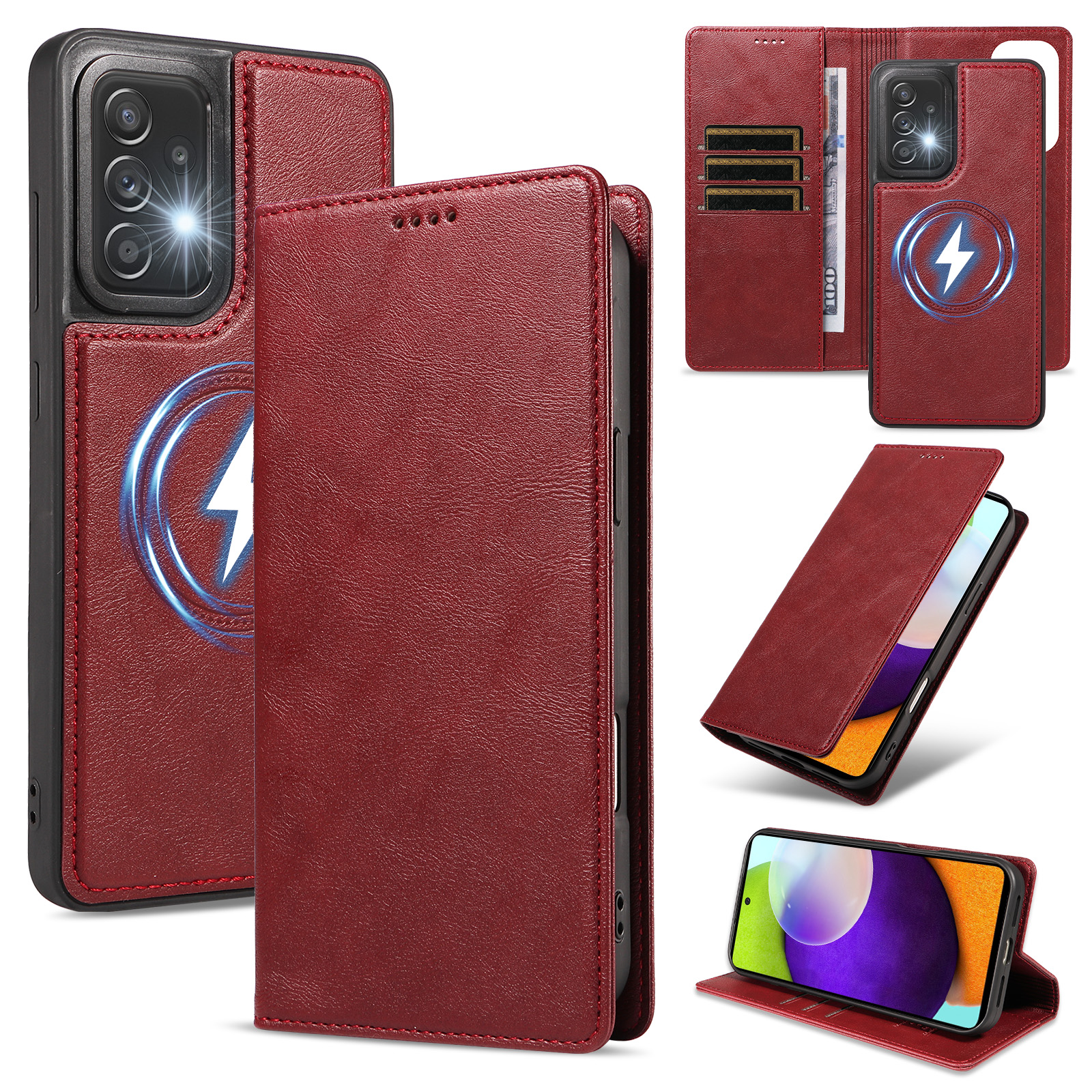 For Samsung Galaxy A52 4G / Galaxy A52 5G / Galaxy A52s 5G Magnetic Case Detachable 2 in 1 Leather Wallet Phone Cover - Red