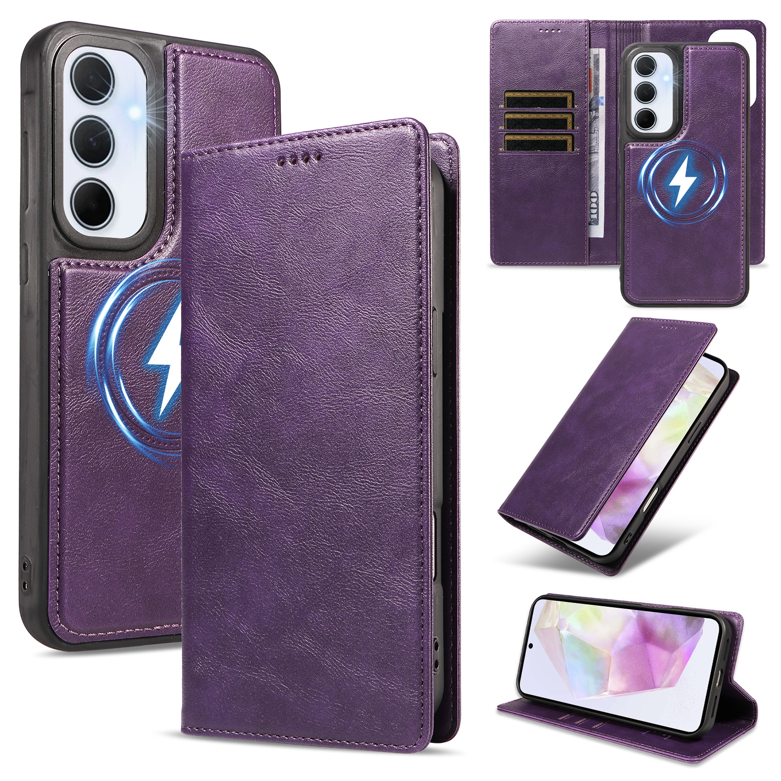 For Samsung Galaxy A35 5G Magnetic Case Detachable 2 in 1 Leather Wallet Phone Cover - Purple