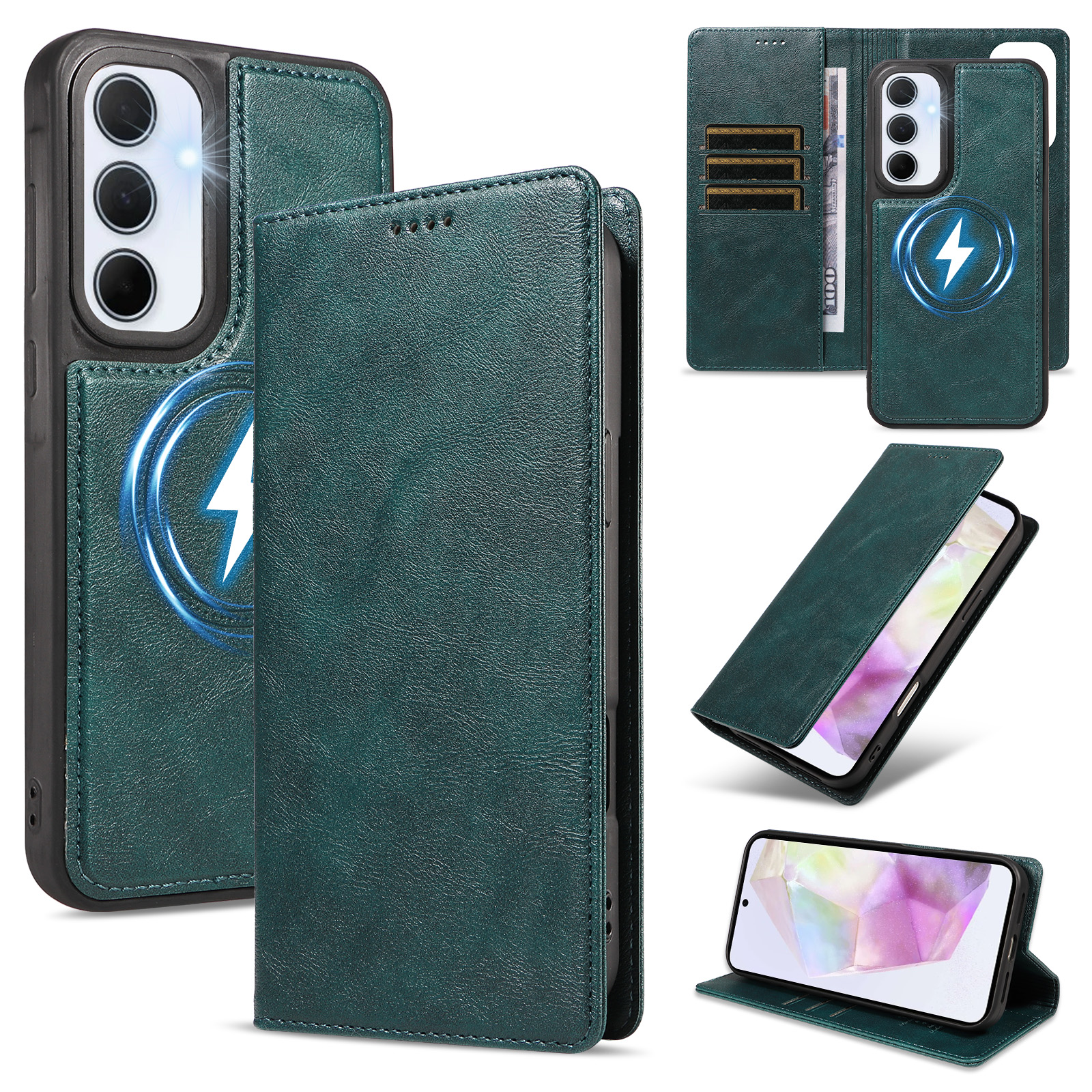 For Samsung Galaxy A35 5G Magnetic Case Detachable 2 in 1 Leather Wallet Phone Cover - Green