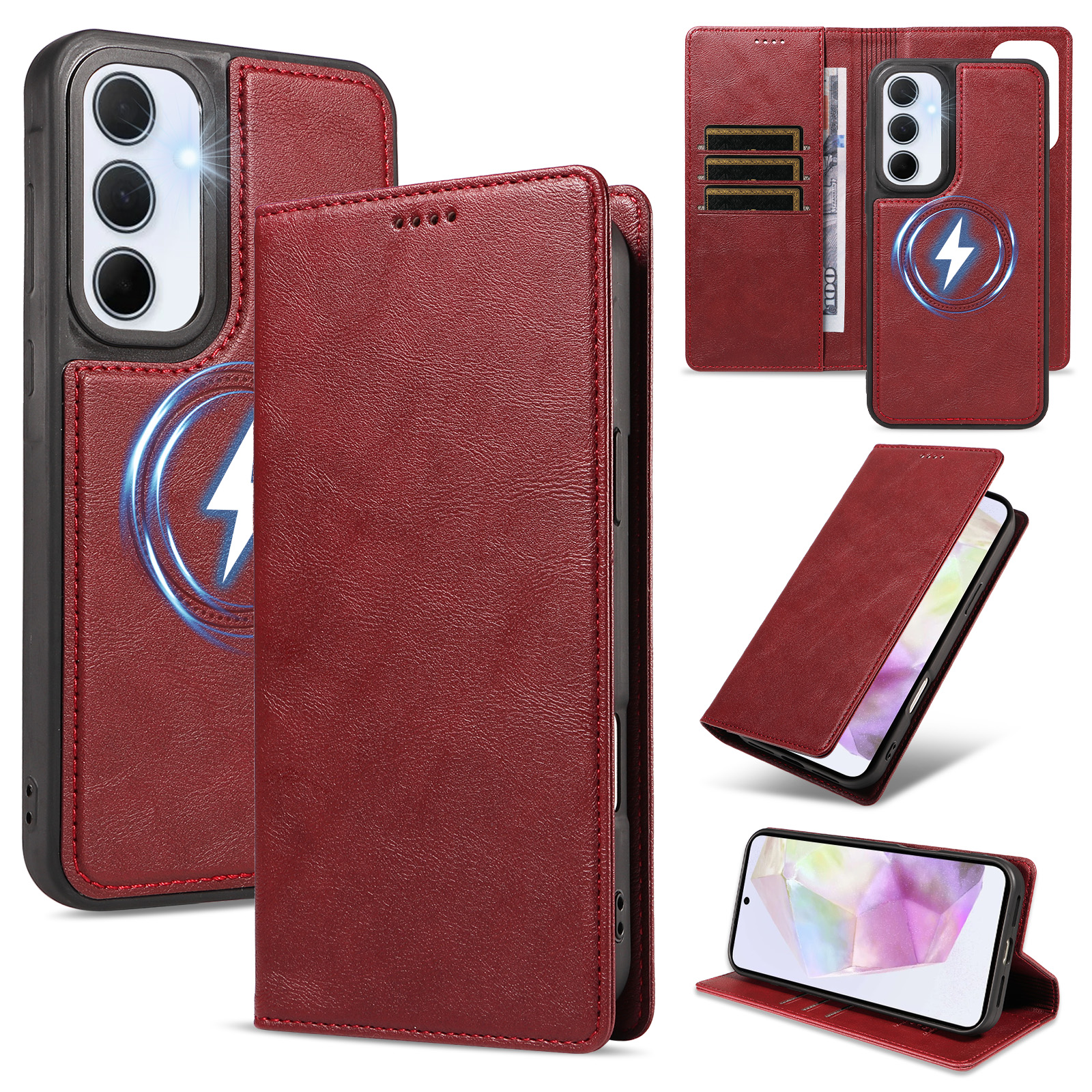 For Samsung Galaxy A35 5G Magnetic Case Detachable 2 in 1 Leather Wallet Phone Cover - Red