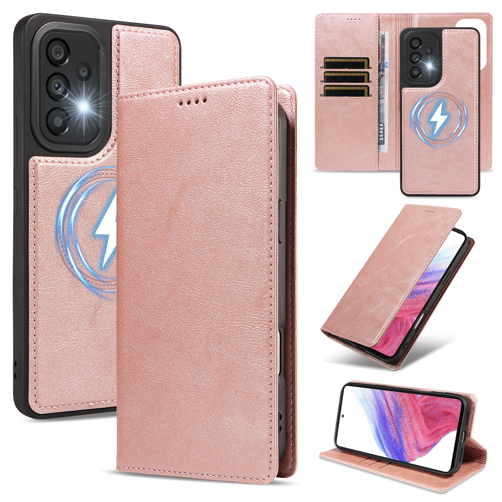 For Samsung Galaxy A53 5G Magnetic Case Detachable 2 in 1 Leather Wallet Phone Cover - Rose Gold