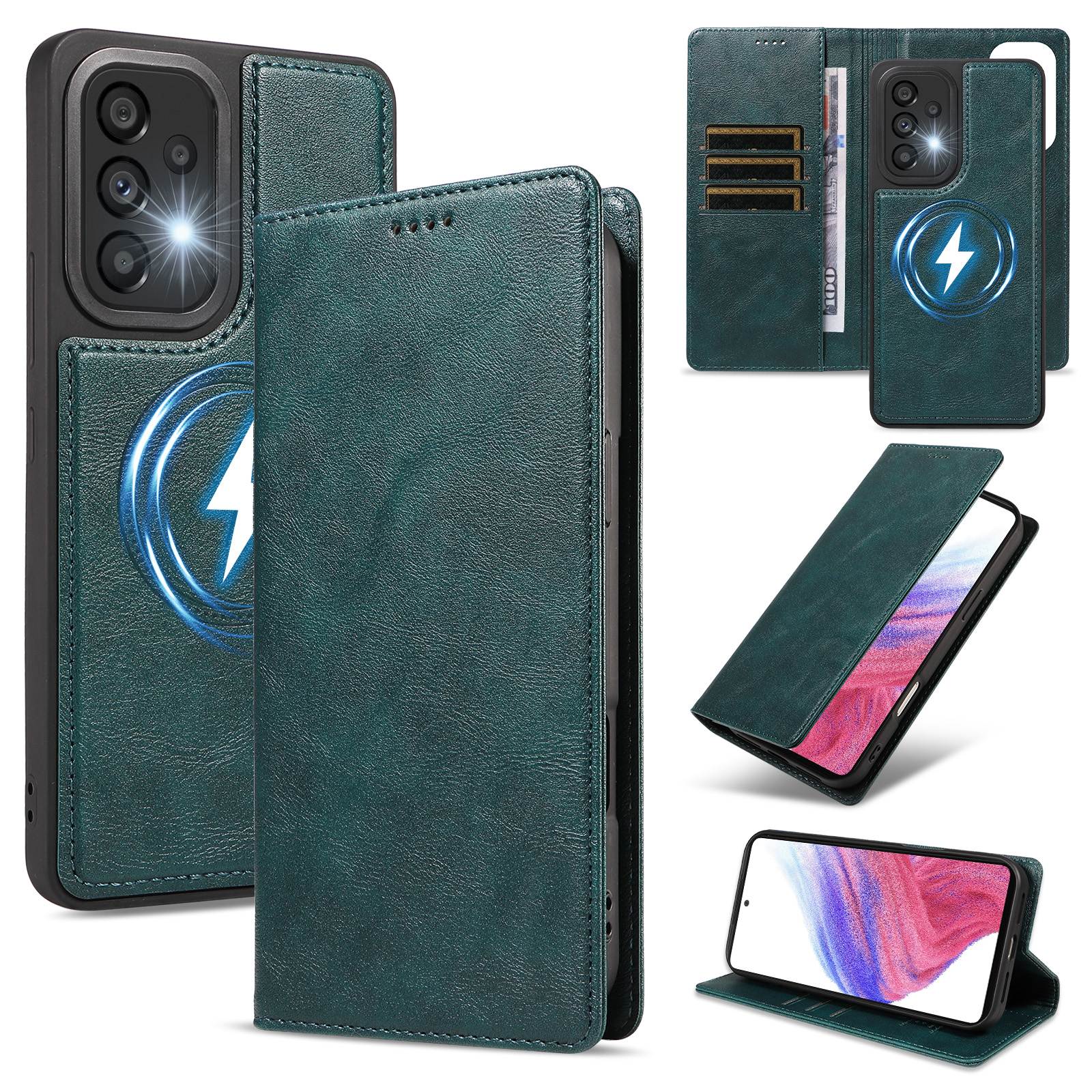 For Samsung Galaxy A53 5G Magnetic Case Detachable 2 in 1 Leather Wallet Phone Cover - Green