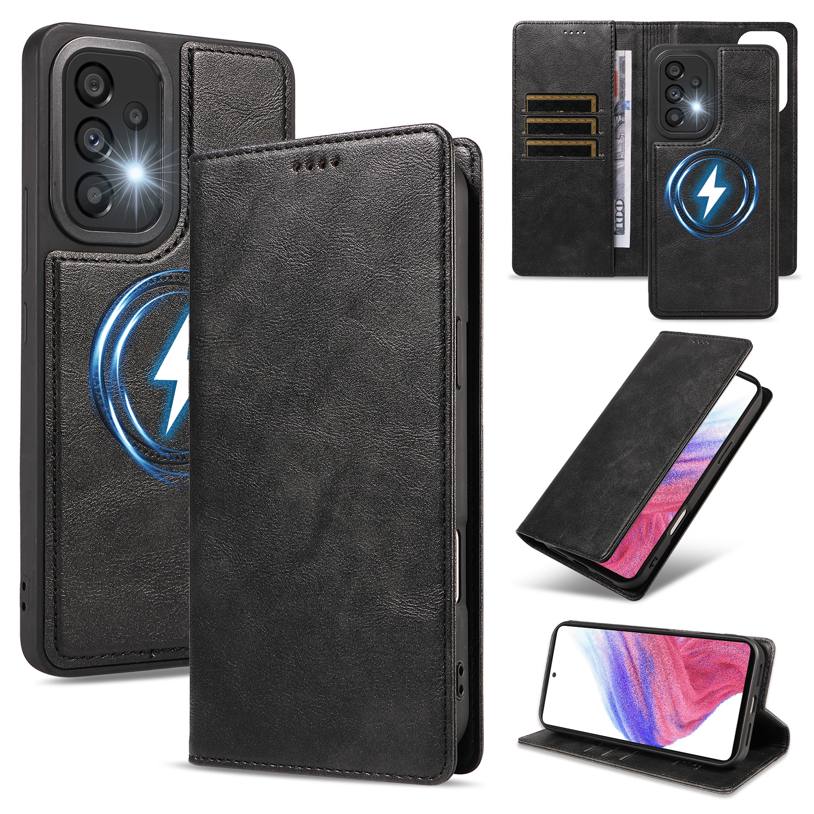 For Samsung Galaxy A53 5G Magnetic Case Detachable 2 in 1 Leather Wallet Phone Cover - Black