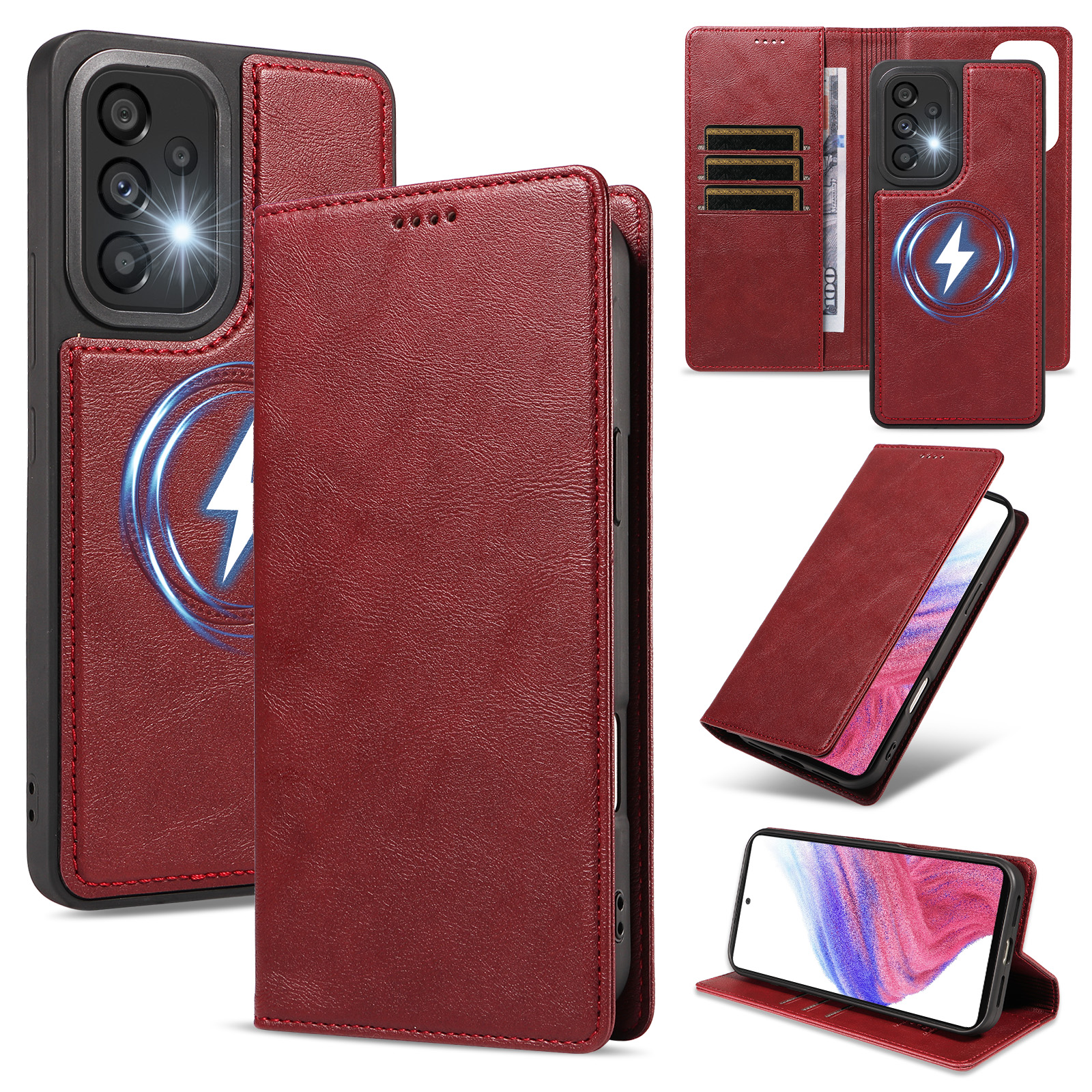 For Samsung Galaxy A53 5G Magnetic Case Detachable 2 in 1 Leather Wallet Phone Cover - Red