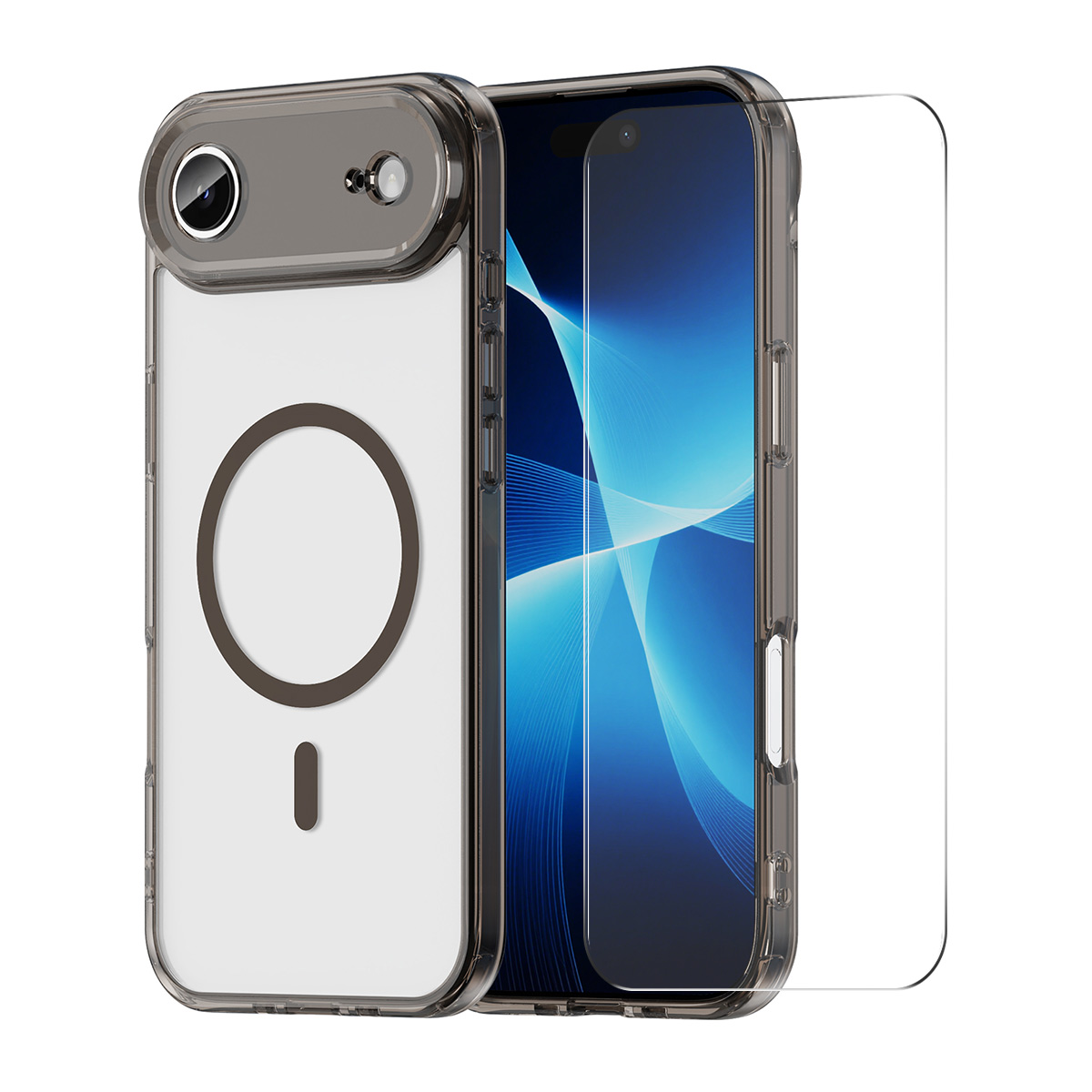 HAT PRINCE for iPhone Air ENKAY  Magnetic Case Crystal Clear TPU Phone Cover with High Aluminium-silicon Glass Screen Protector - Black