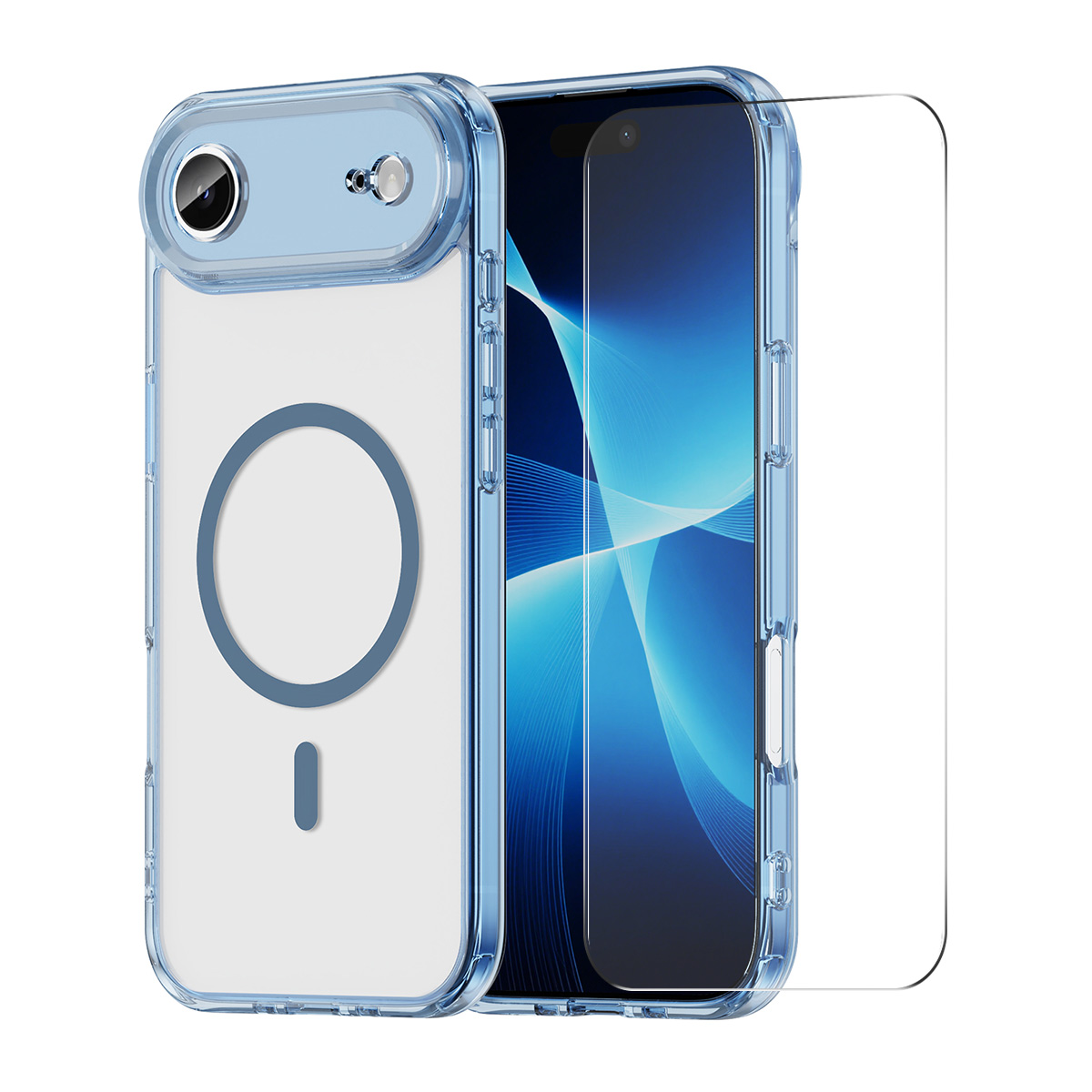 HAT PRINCE for iPhone Air ENKAY Magnetic Case Crystal Clear TPU Phone Cover with High Aluminium-silicon Glass Screen Protector - Blue