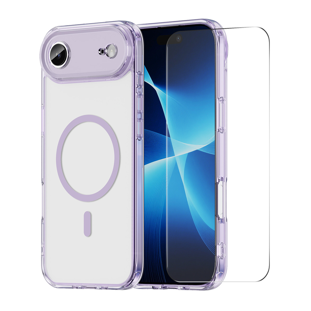HAT PRINCE for iPhone Air ENKAY Magnetic Case Crystal Clear TPU Phone Cover with High Aluminium-silicon Glass Screen Protector - Purple