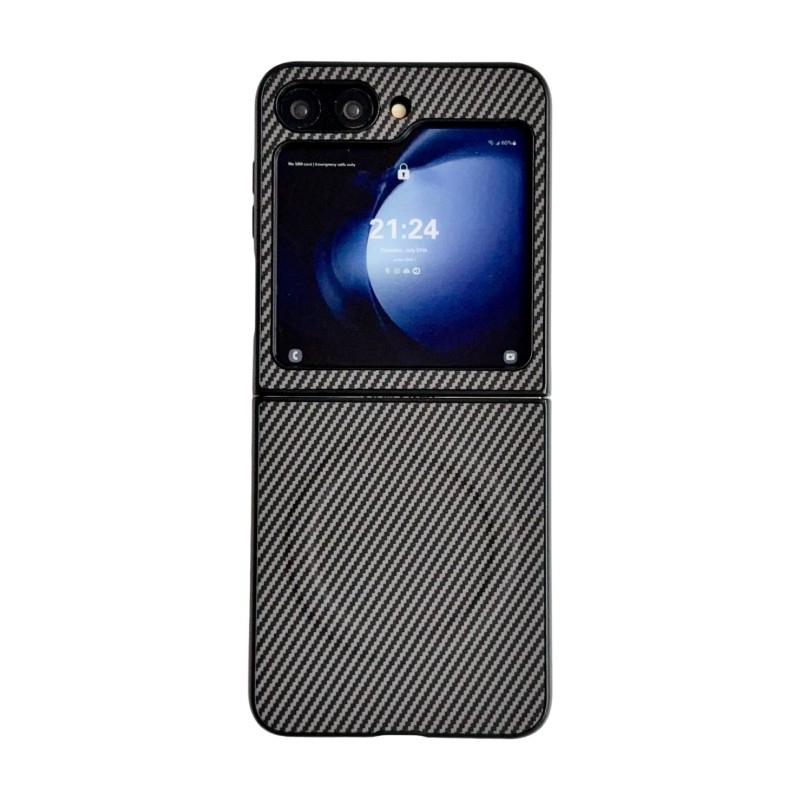WANLONFENG for Samsung Galaxy Z Flip5 5G TQ Series Magnetic Case Carbon Fiber Texture PC TPU Phone Cover (Big Lens Hole) - Grey