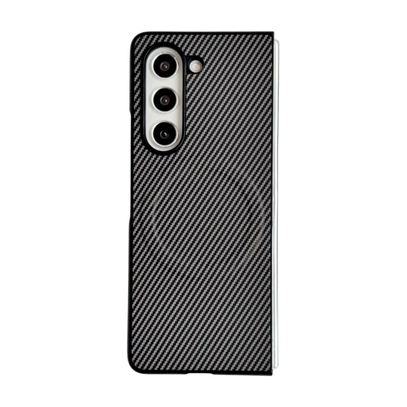 WANLONFENG for Samsung Galaxy Z Fold5 5G TQ Series Magnetic Case Carbon Fiber Texture PC TPU Phone Cover (Big Lens Hole) - Grey