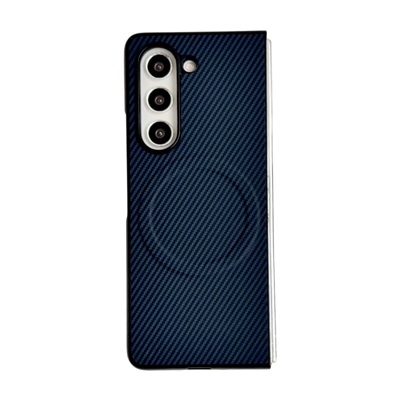 WANLONFENG for Samsung Galaxy Z Fold5 5G TQ Series Magnetic Case Carbon Fiber Texture PC TPU Phone Cover (Big Lens Hole) - Sapphire