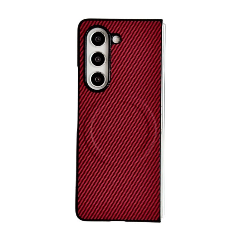 WANLONFENG for Samsung Galaxy Z Fold5 5G TQ Series Magnetic Case Carbon Fiber Texture PC TPU Phone Cover (Big Lens Hole) - Red