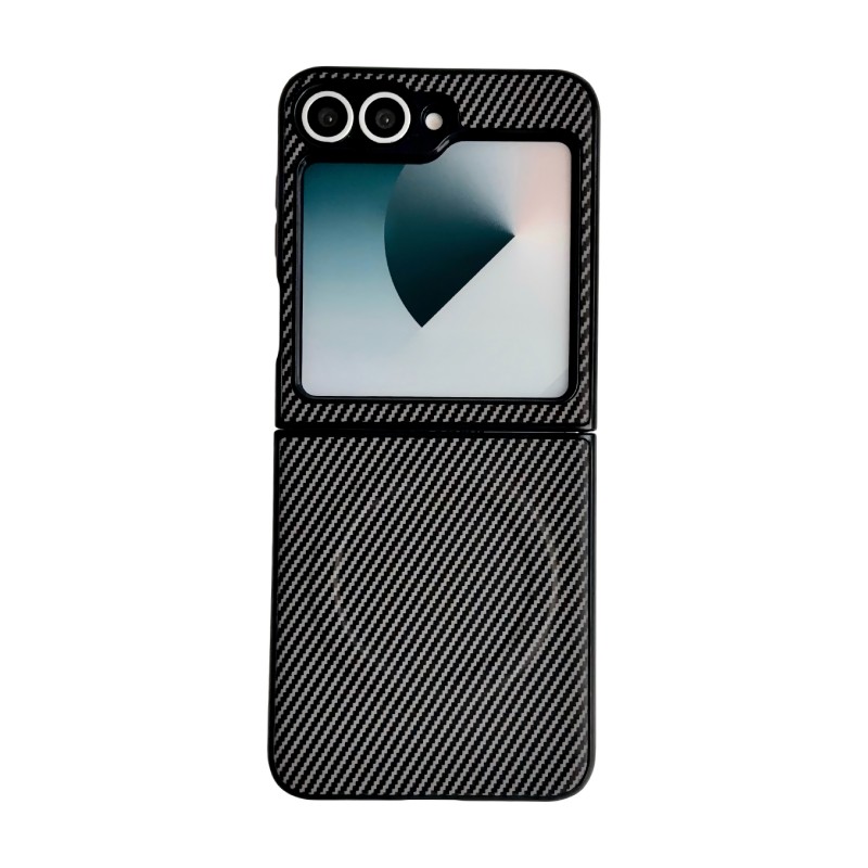 WANLONFENG for Samsung Galaxy Z Flip6 5G TQ Series Magnetic Case Carbon Fiber Texture PC TPU Phone Cover (Big Lens Hole) - Grey