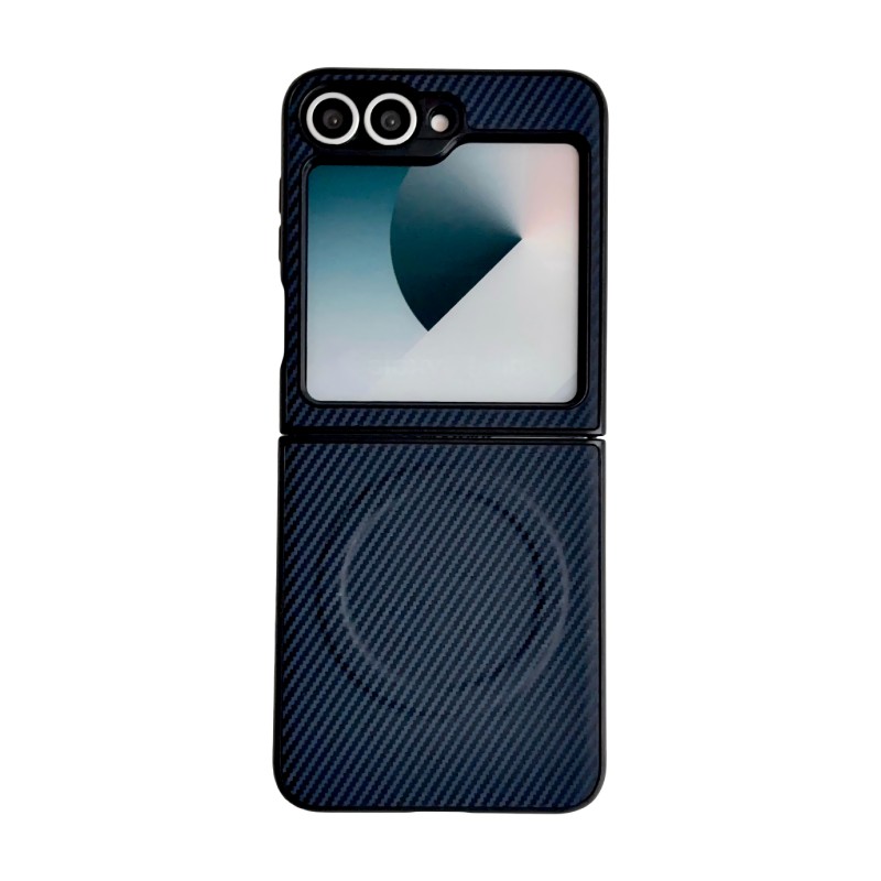 WANLONFENG for Samsung Galaxy Z Flip6 5G TQ Series Magnetic Case Carbon Fiber Texture PC TPU Phone Cover (Big Lens Hole) - Sapphire