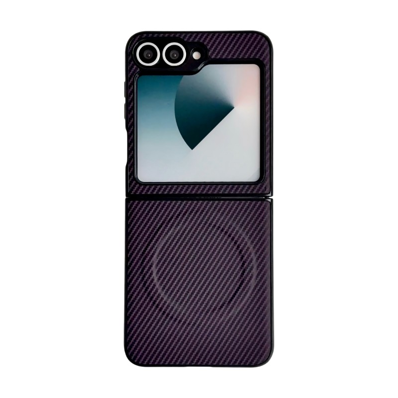 WANLONFENG for Samsung Galaxy Z Flip6 5G TQ Series Magnetic Case Carbon Fiber Texture PC TPU Phone Cover (Big Lens Hole) - Purple