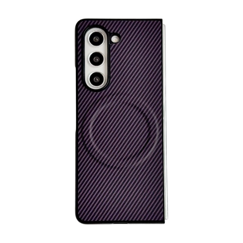 WANLONFENG for Samsung Galaxy Z Fold6 5G TQ Series Magnetic Case Carbon Fiber Texture PC TPU Phone Cover (Big Lens Hole) - Purple