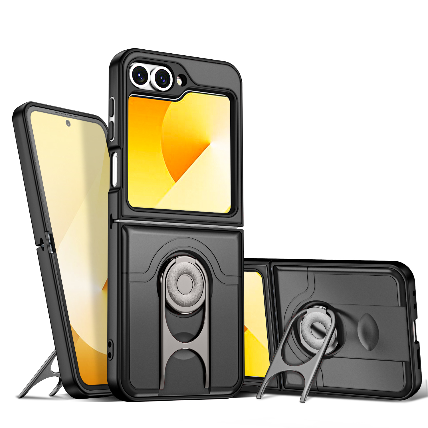 For Samsung Galaxy Z Flip6 5G Case with Slide Camera Cover Kickstand PC + TPU Protective Phone Shell - Black