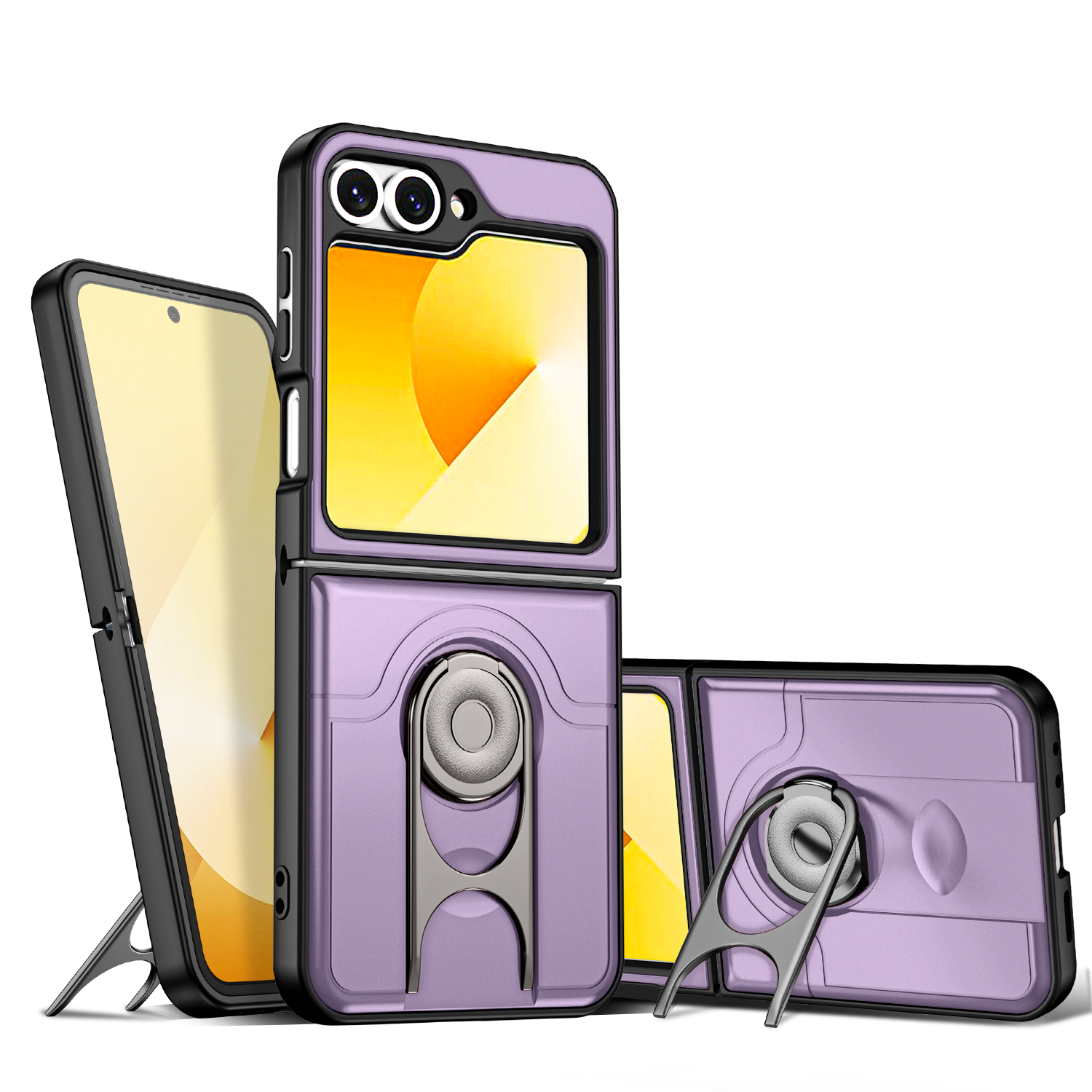 For Samsung Galaxy Z Flip6 5G Case with Slide Camera Cover Kickstand PC + TPU Protective Phone Shell - Purple