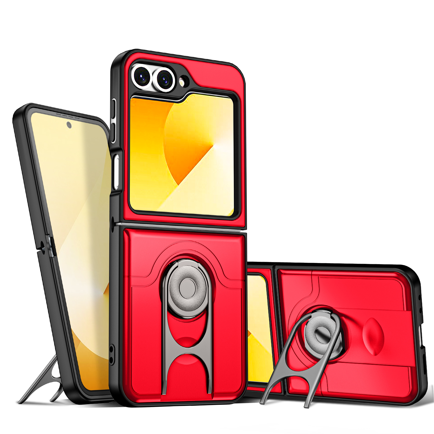 For Samsung Galaxy Z Flip6 5G Case with Slide Camera Cover Kickstand PC + TPU Protective Phone Shell - Red
