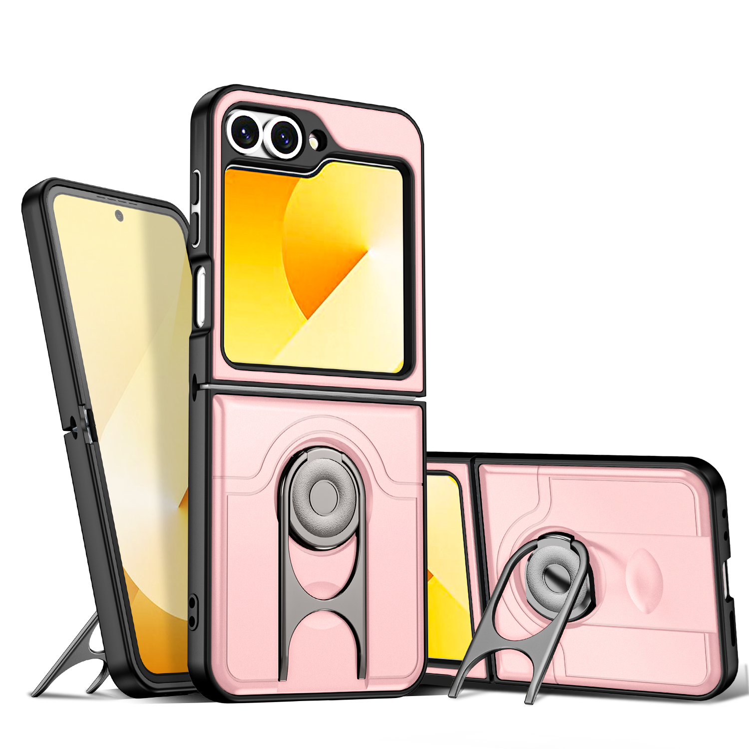 For Samsung Galaxy Z Flip6 5G Case with Slide Camera Cover Kickstand PC + TPU Protective Phone Shell - Pink