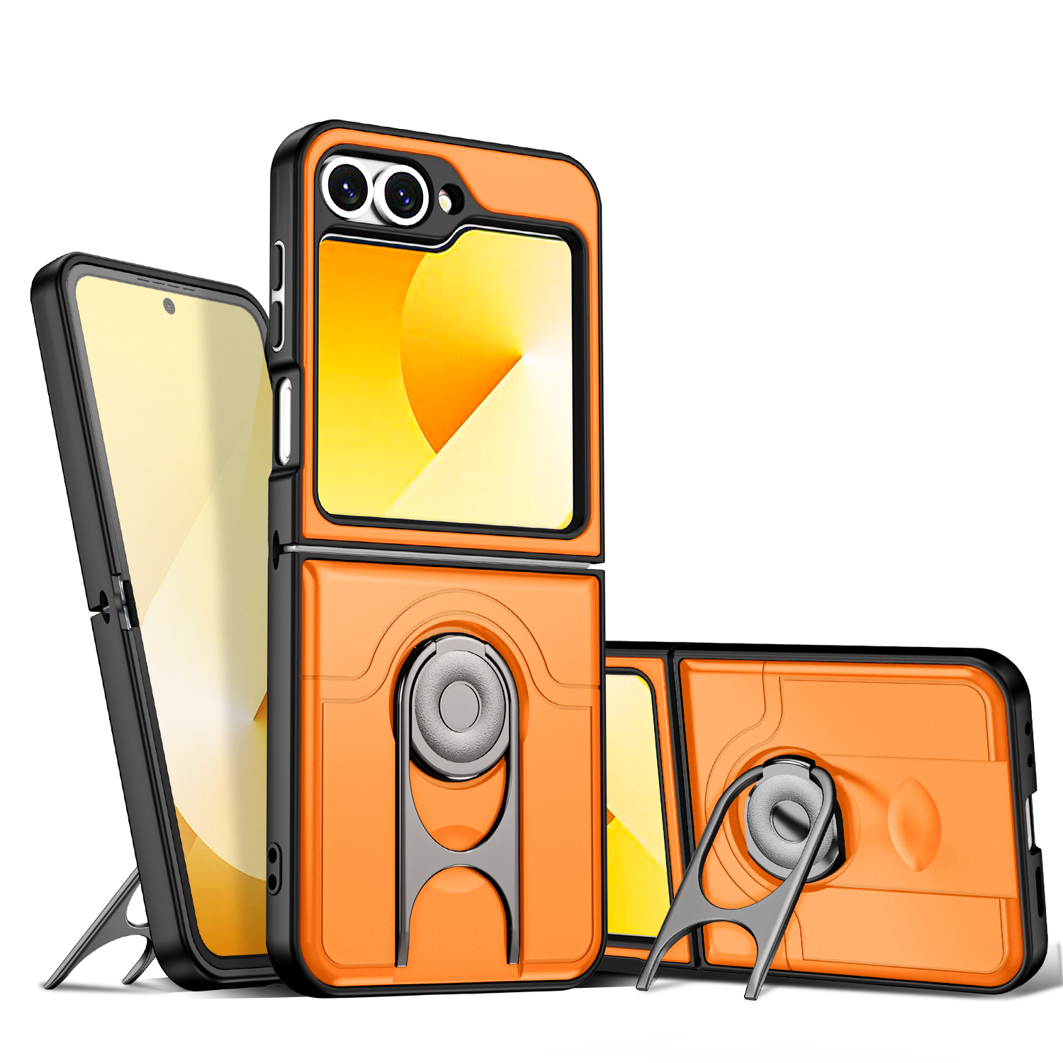 For Samsung Galaxy Z Flip6 5G Case with Slide Camera Cover Kickstand PC + TPU Protective Phone Shell - Orange