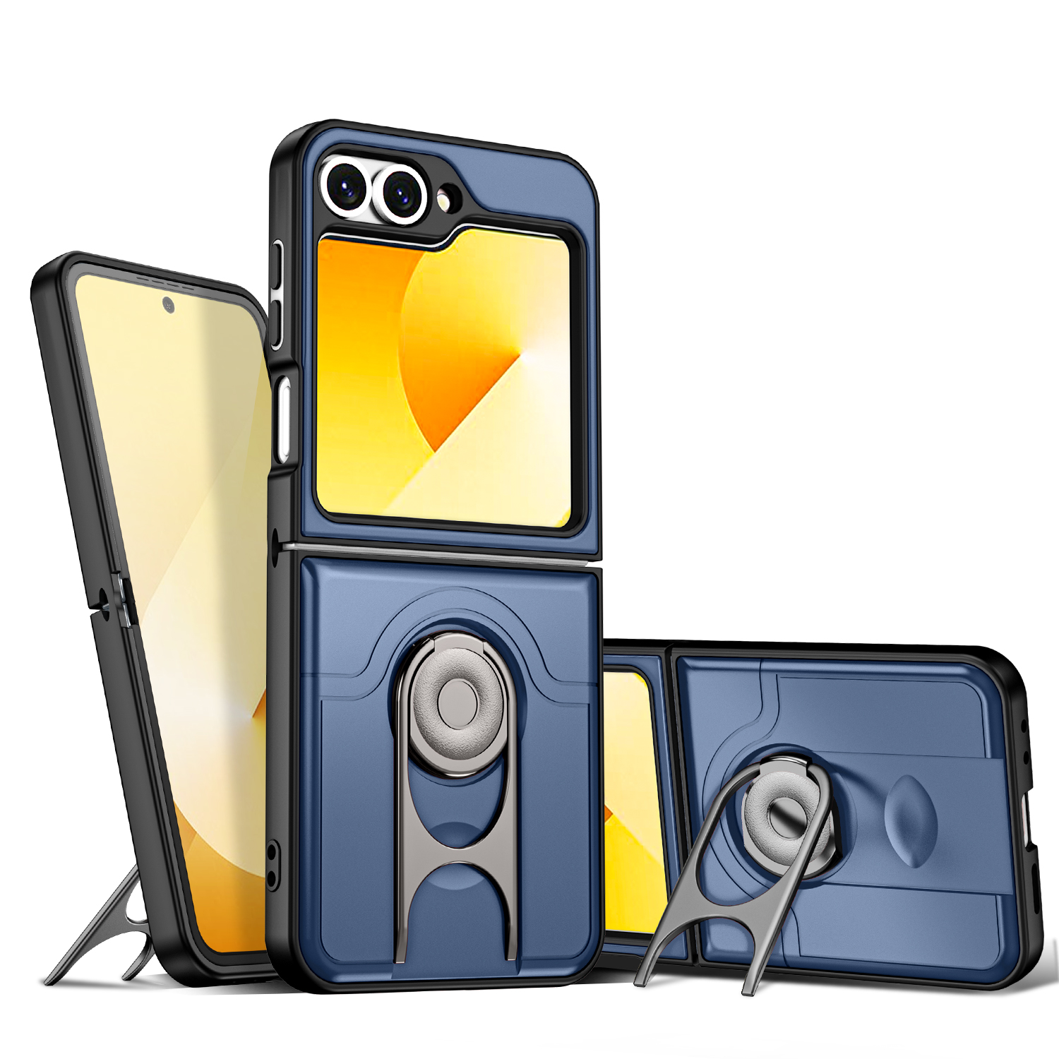 For Samsung Galaxy Z Flip6 5G Case with Slide Camera Cover Kickstand PC + TPU Protective Phone Shell - Blue