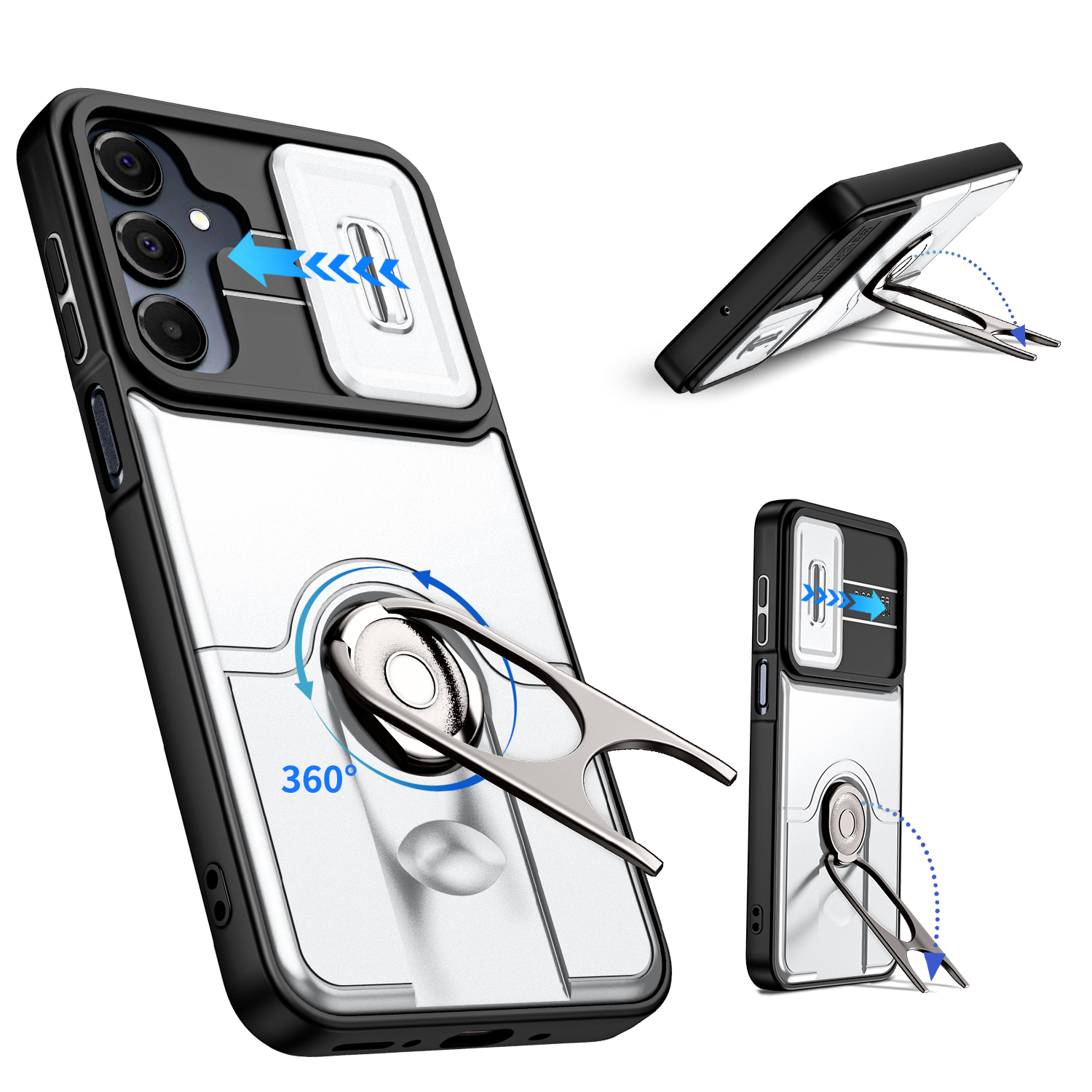 For Samsung Galaxy A55 5G / Galaxy A35 5G Case with Slide Camera Cover Kickstand PC + TPU Protective Phone Shell - Silver
