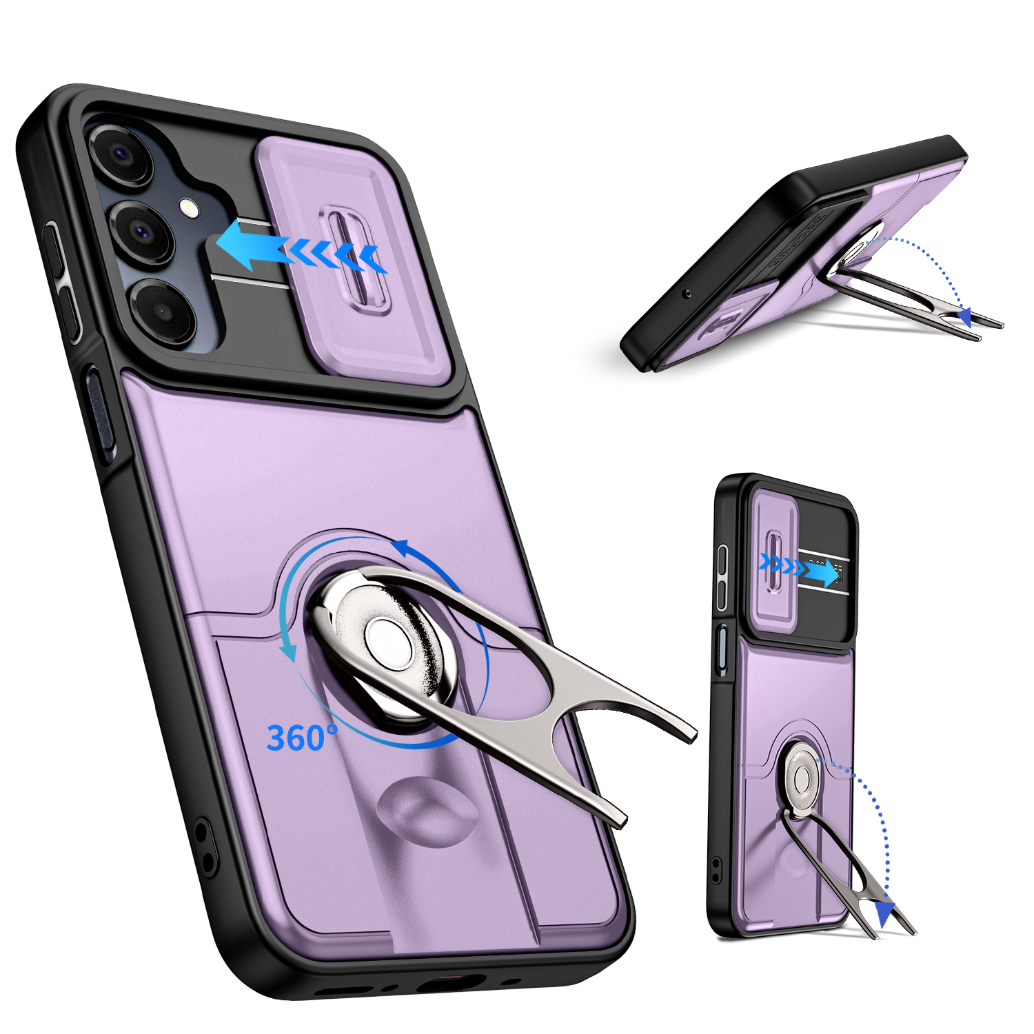 For Samsung Galaxy A55 5G / Galaxy A35 5G Case with Slide Camera Cover Kickstand PC + TPU Protective Phone Shell - Purple