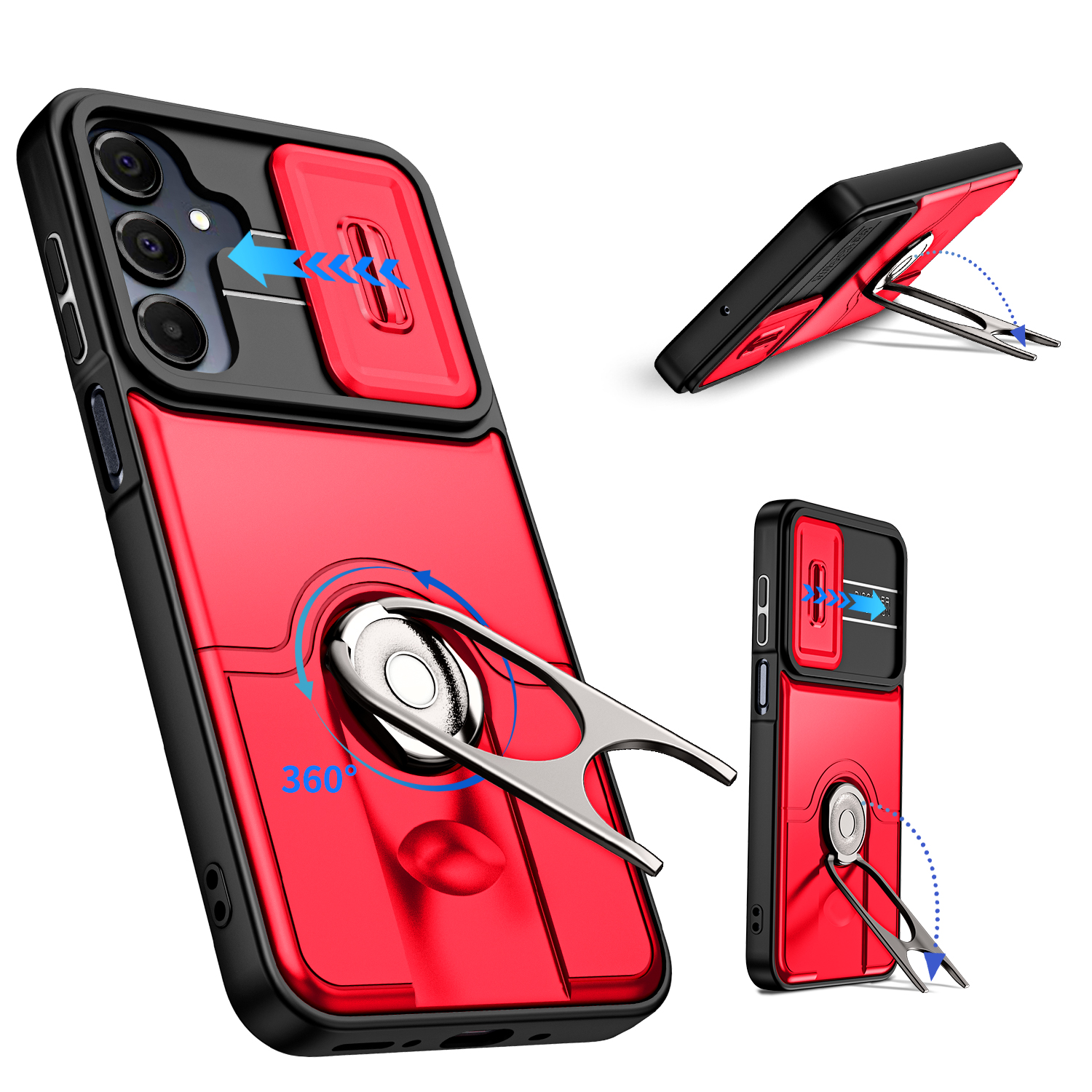 For Samsung Galaxy A55 5G / Galaxy A35 5G Case with Slide Camera Cover Kickstand PC + TPU Protective Phone Shell - Red
