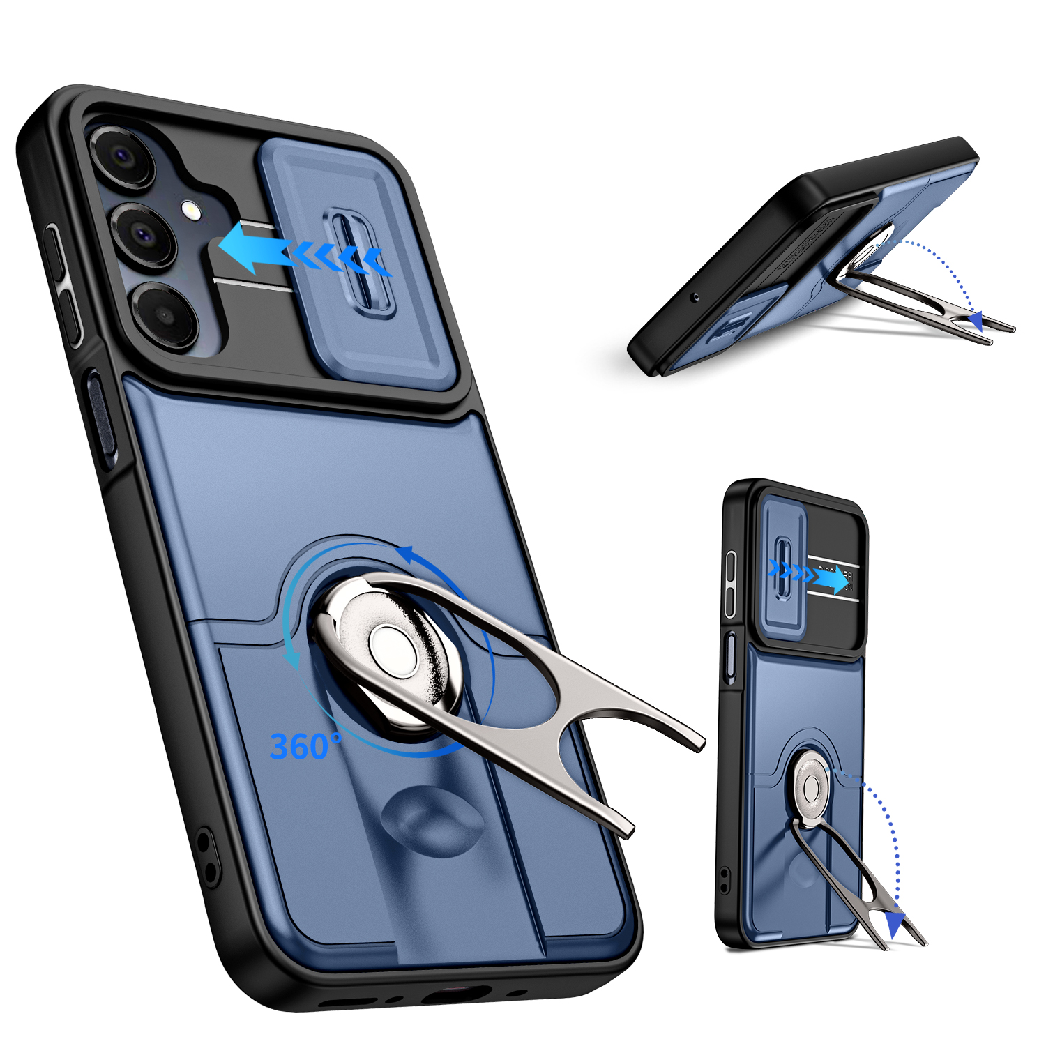 For Samsung Galaxy A55 5G / Galaxy A35 5G Case with Slide Camera Cover Kickstand PC + TPU Protective Phone Shell - Blue