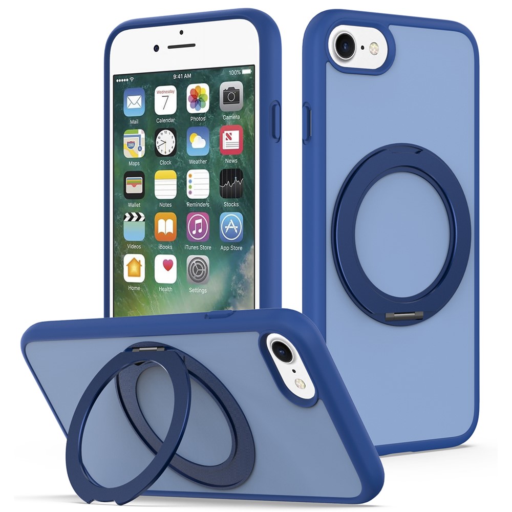 For iPhone SE (2022)  /  SE (2020)  /  iPhone 8 4.7 inch  /  iPhone 7 4.7 inch Case with Rotating Magnetic Kickstand PC + TPU Skin-Touch Phone Cover - Sapphire