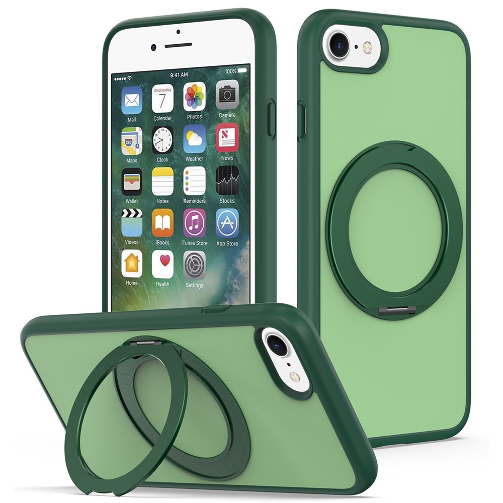 For iPhone SE (2022)  /  SE (2020)  /  iPhone 8 4.7 inch  /  iPhone 7 4.7 inch Case with Rotating Magnetic Kickstand PC + TPU Skin-Touch Phone Cover - Green