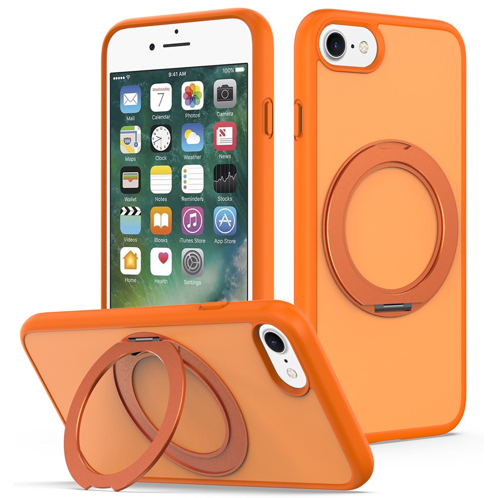 For iPhone SE (2022)  /  SE (2020)  /  iPhone 8 4.7 inch  /  iPhone 7 4.7 inch Case with Rotating Magnetic Kickstand PC + TPU Skin-Touch Phone Cover - Orange