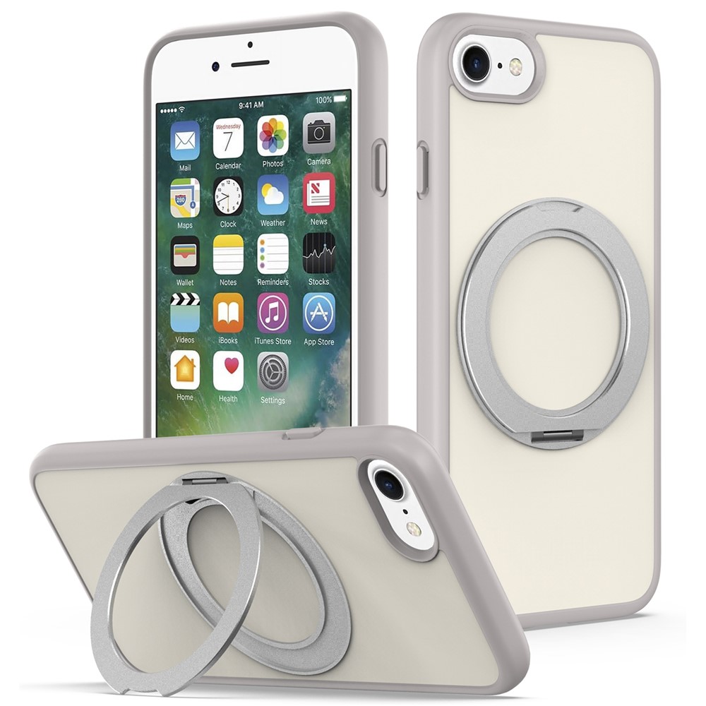 For iPhone SE (2022)  /  SE (2020)  /  iPhone 8 4.7 inch  /  iPhone 7 4.7 inch Case with Rotating Magnetic Kickstand PC + TPU Skin-Touch Phone Cover - Grey