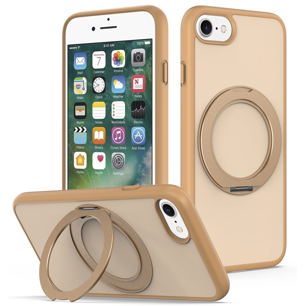 For iPhone SE (2022)  /  SE (2020)  /  iPhone 8 4.7 inch  /  iPhone 7 4.7 inch Case with Rotating Magnetic Kickstand PC + TPU Skin-Touch Phone Cover - Desert Gold
