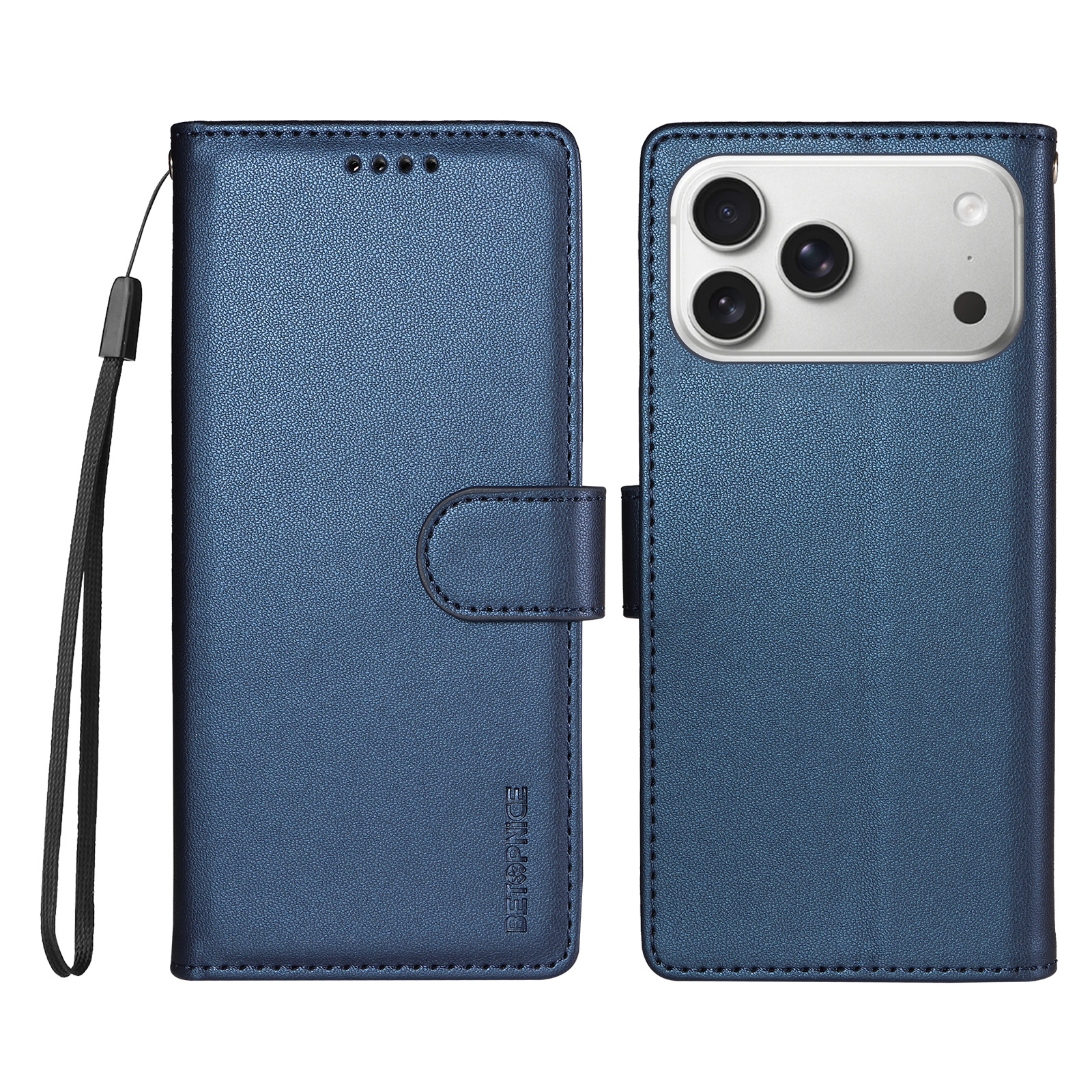 BETOPNICE for iPhone 18 Pro Max / iPhone 17 Pro Max 006 Case RFID Blocking Wallet Stand Leather Phone Cover with Wrist Strap - Blue