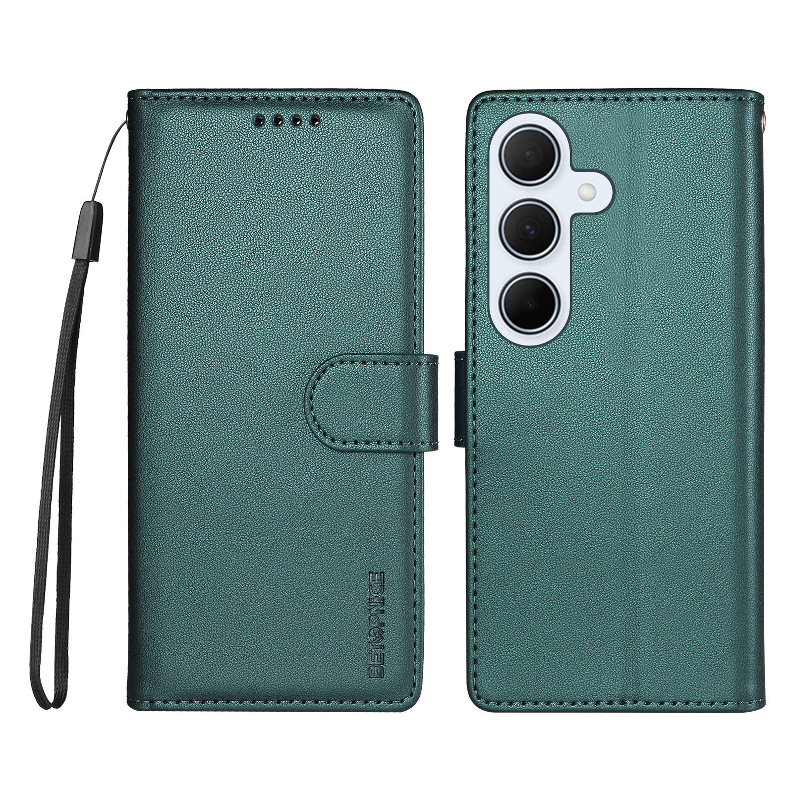 BETOPNICE for Samsung Galaxy A35 5G 006 Case RFID Blocking Wallet Stand Leather Phone Cover with Wrist Strap - Green