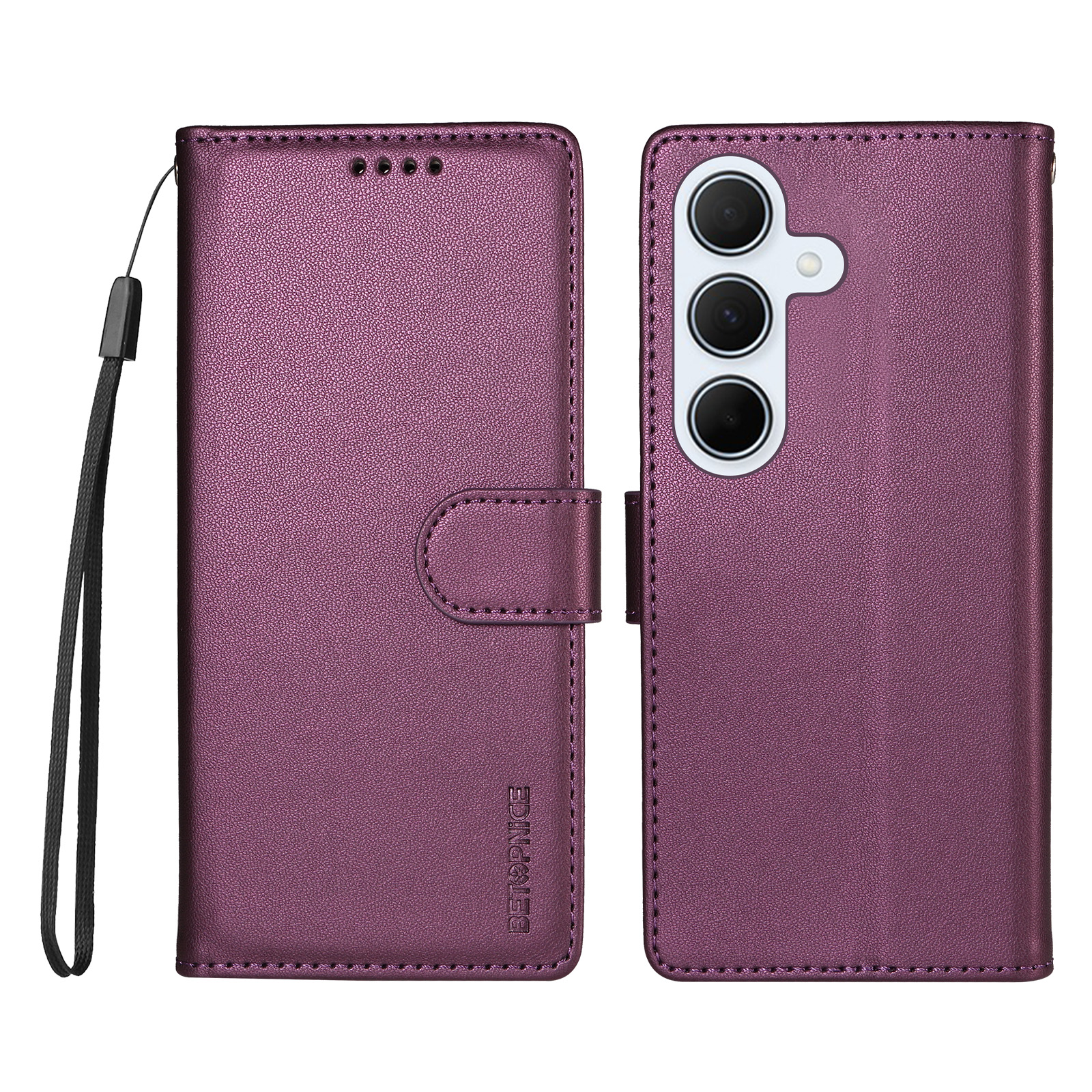 BETOPNICE for Samsung Galaxy A35 5G 006 Case RFID Blocking Wallet Stand Leather Phone Cover with Wrist Strap - Purple