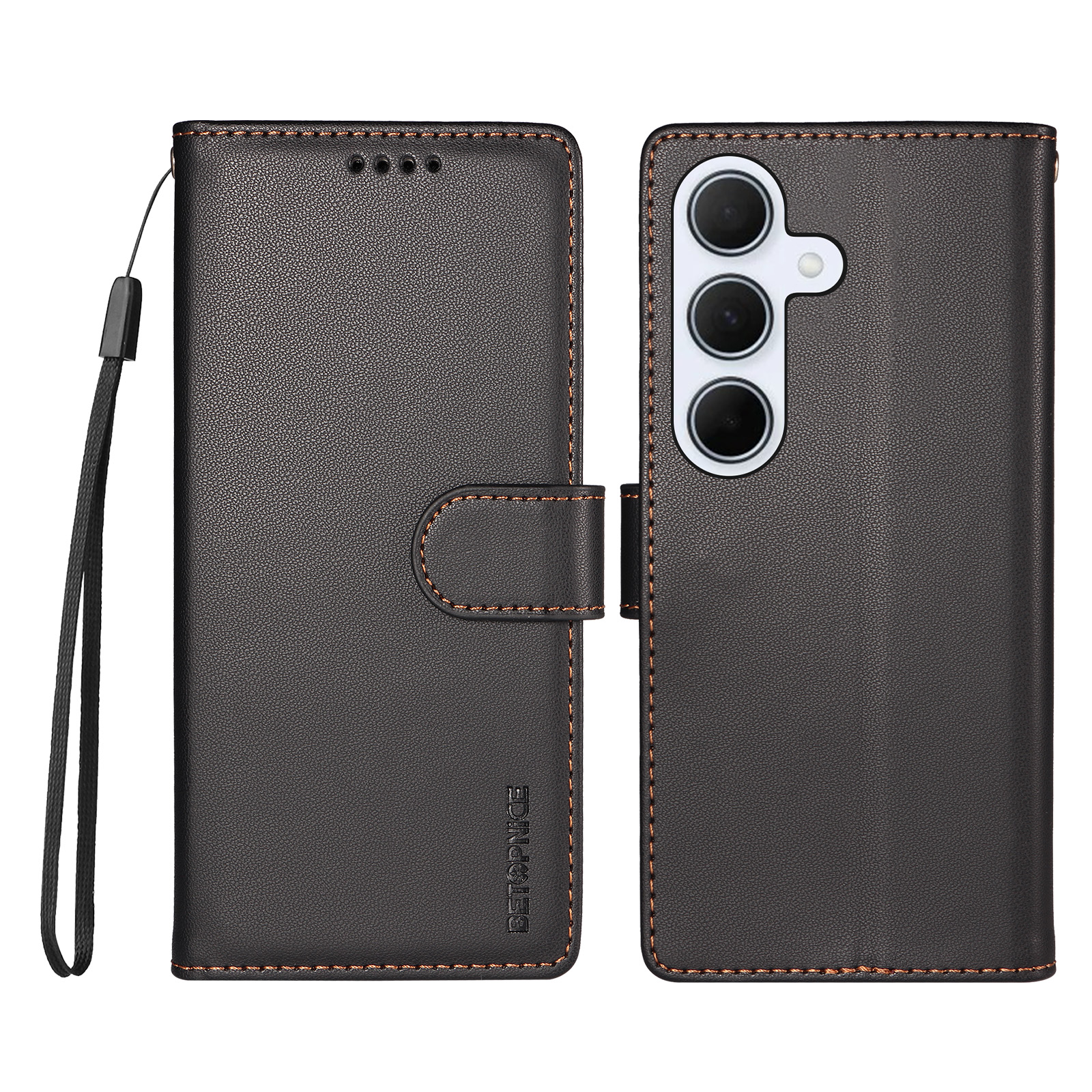BETOPNICE for Samsung Galaxy A55 5G 006 Case RFID Blocking Wallet Stand Leather Phone Cover with Wrist Strap - Black