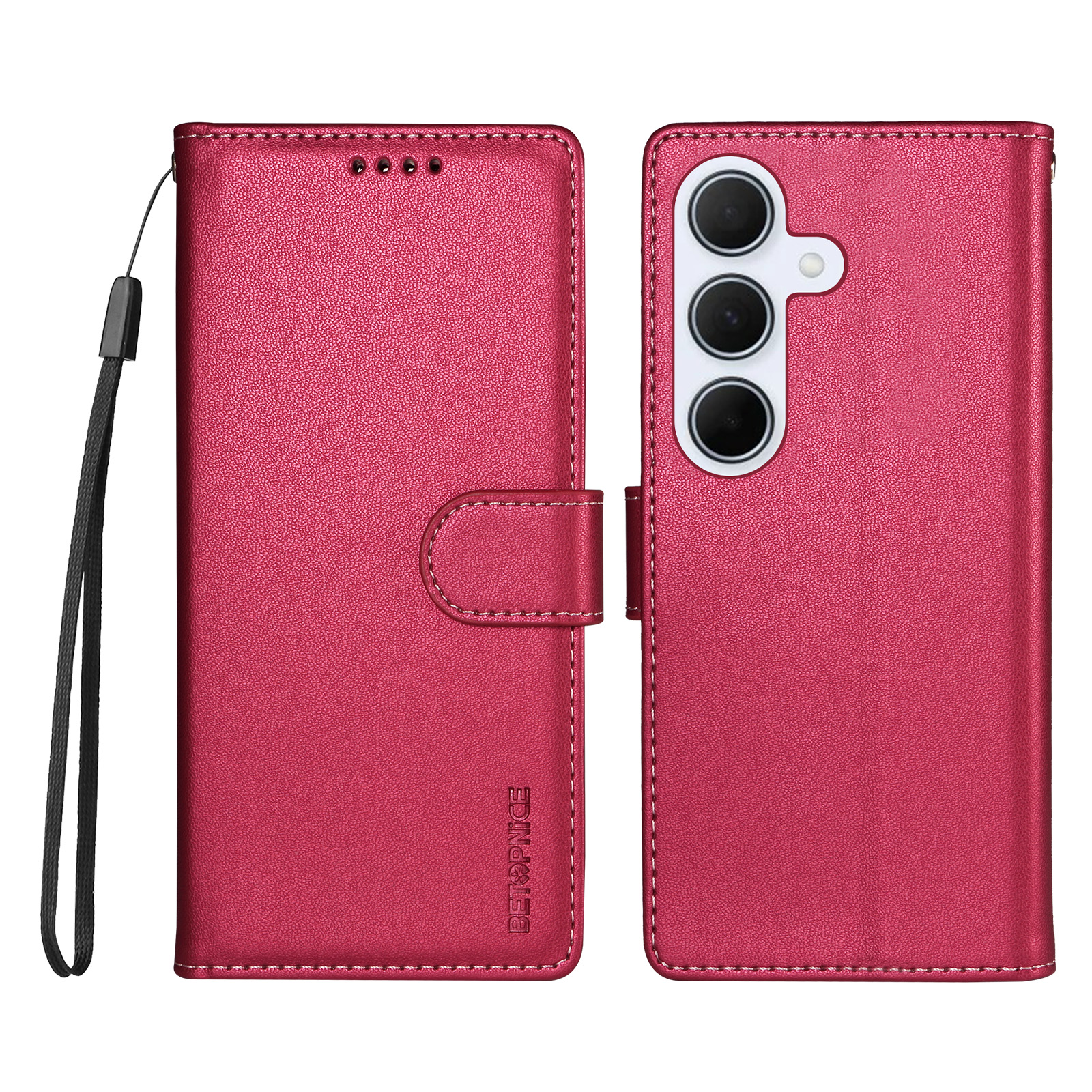 BETOPNICE for Samsung Galaxy A55 5G 006 Case RFID Blocking Wallet Stand Leather Phone Cover with Wrist Strap - Rose
