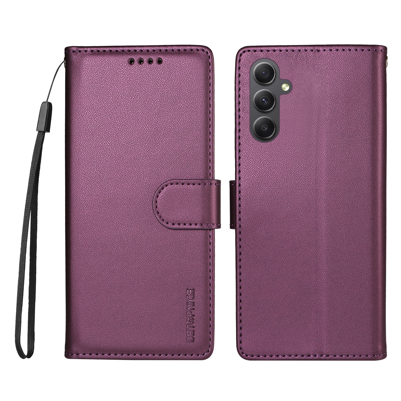 BETOPNICE for Samsung Galaxy A34 5G 006 Case RFID Blocking Wallet Stand Leather Phone Cover with Wrist Strap - Purple