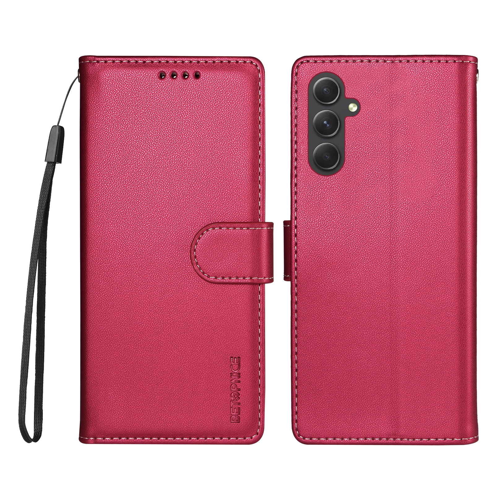 BETOPNICE for Samsung Galaxy A54 5G 006 Case RFID Blocking Wallet Stand Leather Phone Cover with Wrist Strap - Rose