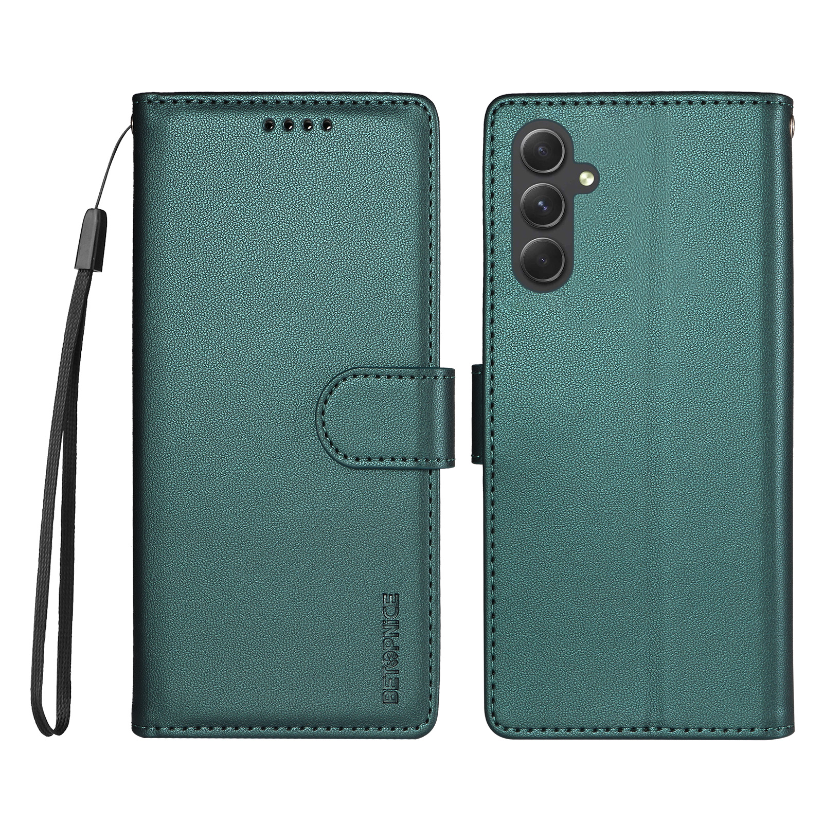 BETOPNICE for Samsung Galaxy A54 5G 006 Case RFID Blocking Wallet Stand Leather Phone Cover with Wrist Strap - Green