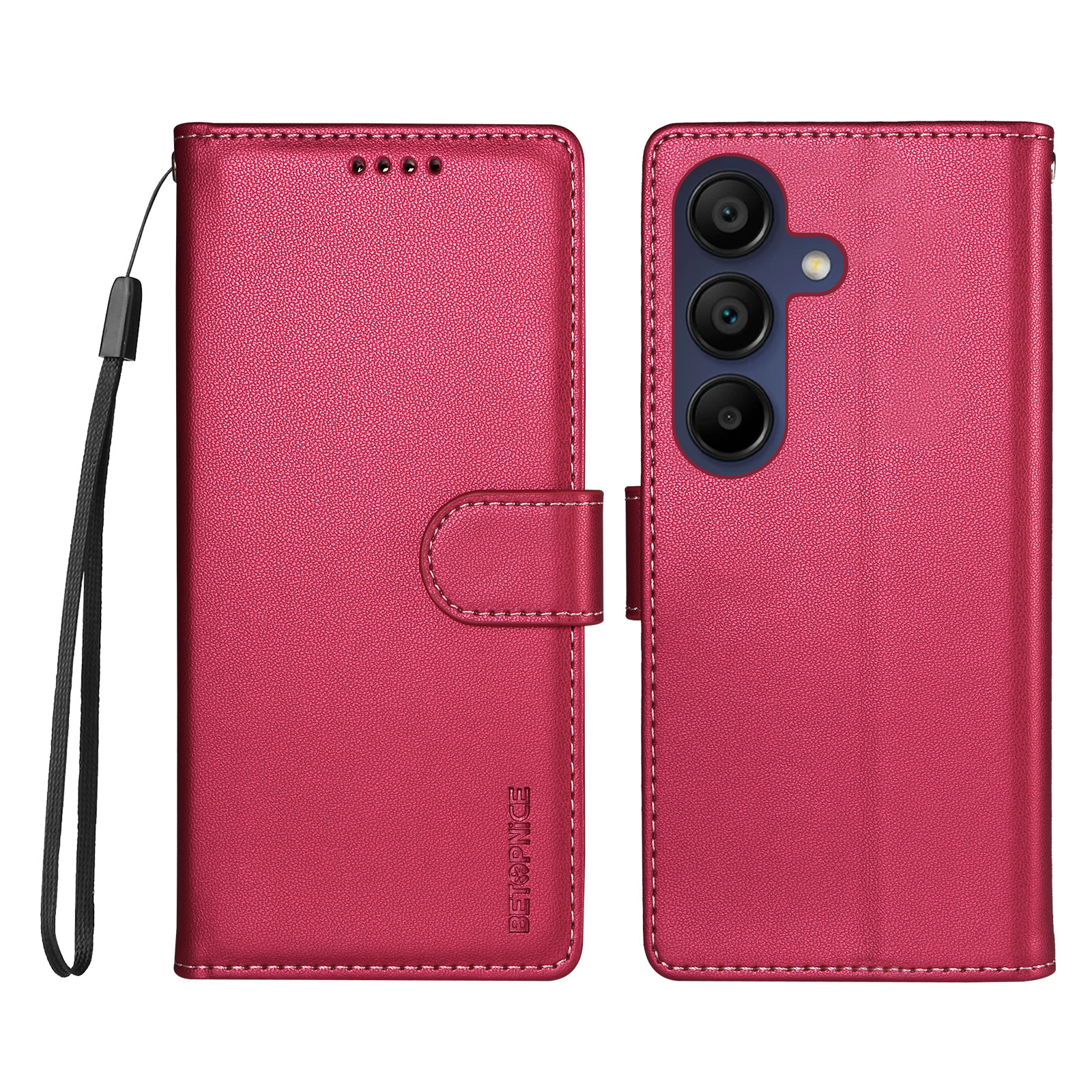 BETOPNICE for Samsung Galaxy A15 5G / Galaxy A15 4G 006 Case RFID Blocking Wallet Stand Leather Phone Cover with Wrist Strap - Rose