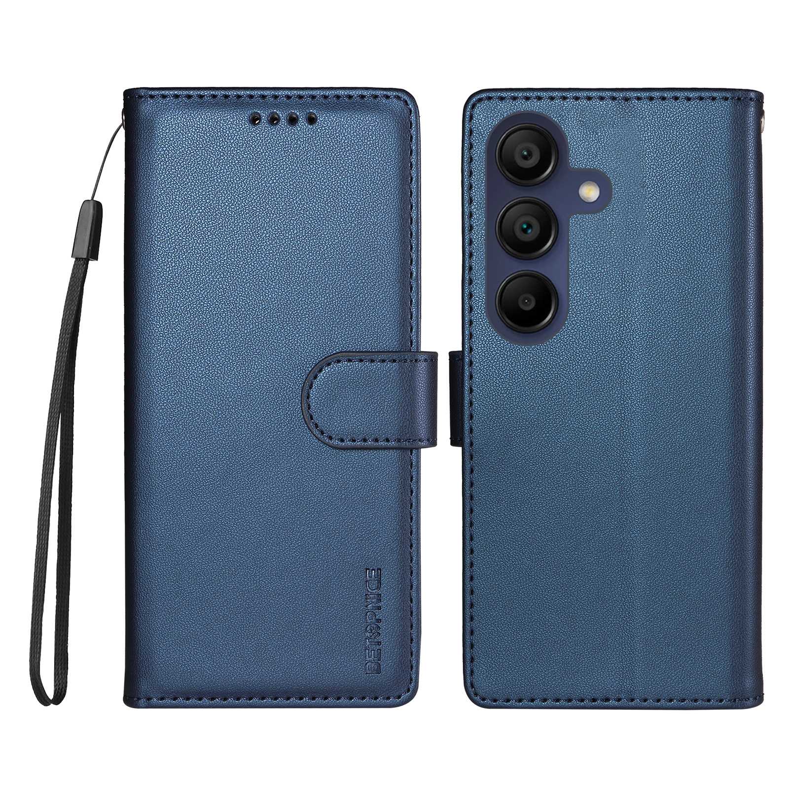 BETOPNICE for Samsung Galaxy A15 5G / Galaxy A15 4G 006 Case RFID Blocking Wallet Stand Leather Phone Cover with Wrist Strap - Blue