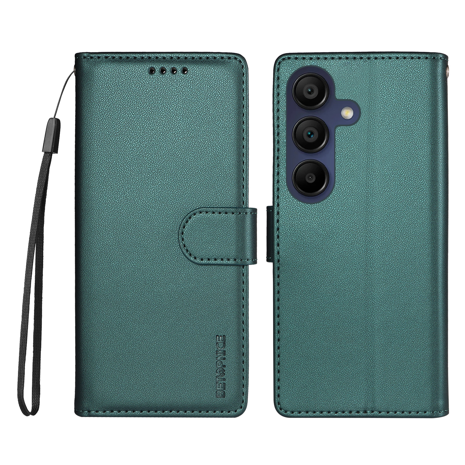 BETOPNICE for Samsung Galaxy A15 5G / Galaxy A15 4G 006 Case RFID Blocking Wallet Stand Leather Phone Cover with Wrist Strap - Green