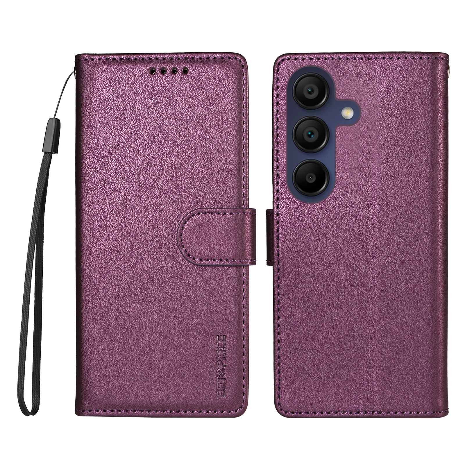 BETOPNICE for Samsung Galaxy A15 5G / Galaxy A15 4G 006 Case RFID Blocking Wallet Stand Leather Phone Cover with Wrist Strap - Purple
