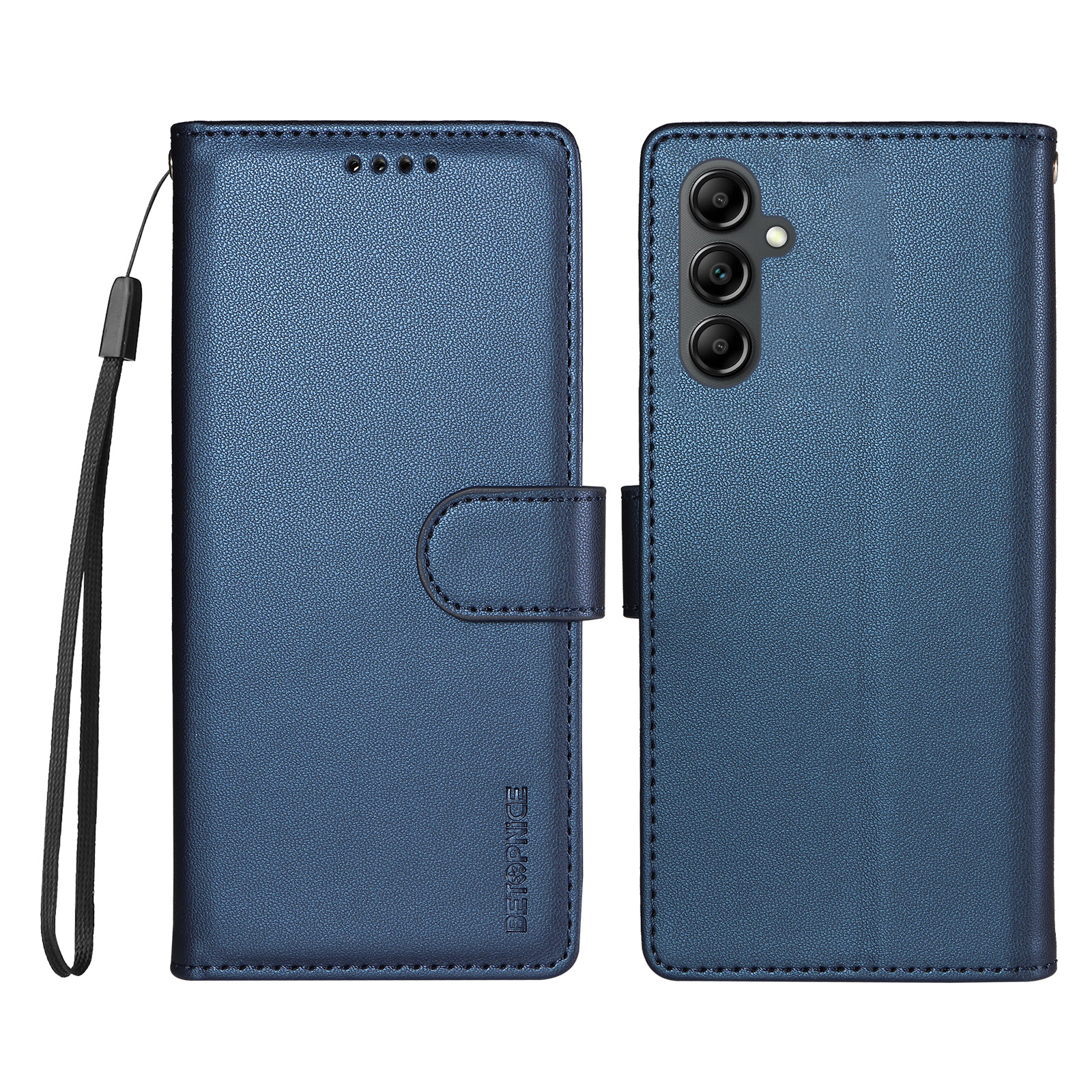 BETOPNICE for Samsung Galaxy A14 4G / Galaxy A14 5G 006 Case RFID Blocking Wallet Stand Leather Phone Cover with Wrist Strap - Blue