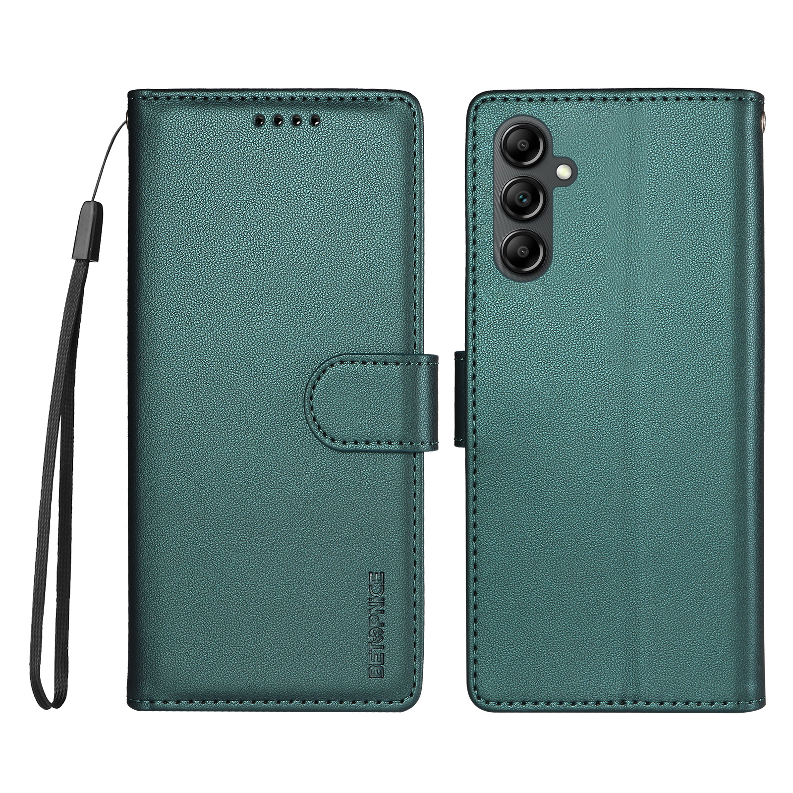 BETOPNICE for Samsung Galaxy A14 4G / Galaxy A14 5G 006 Case RFID Blocking Wallet Stand Leather Phone Cover with Wrist Strap - Green