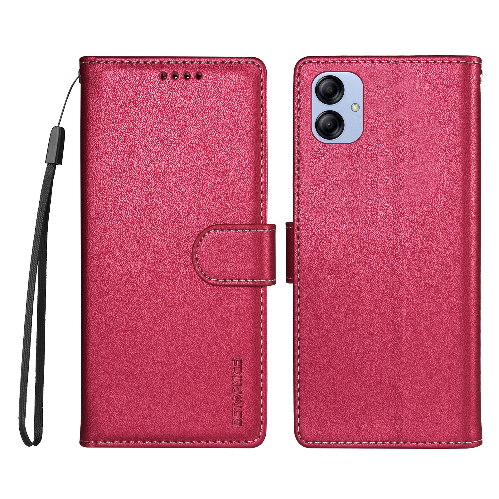 BETOPNICE for Samsung Galaxy F04 4G / Galaxy A04e 4G 006 Case RFID Blocking Wallet Stand Leather Phone Cover with Wrist Strap - Rose